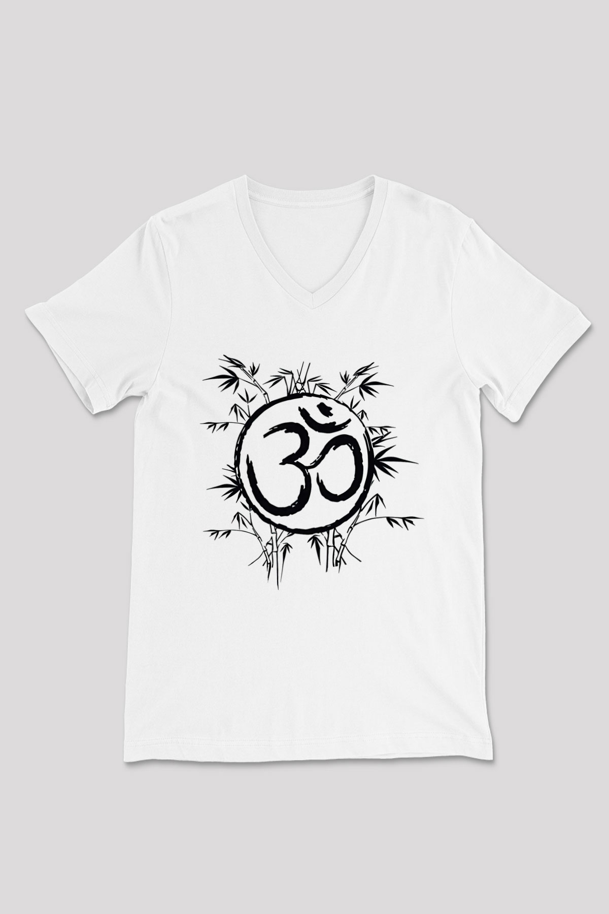 Om Baskılı Beyaz Unisex V Yaka Tişört - Tshirt