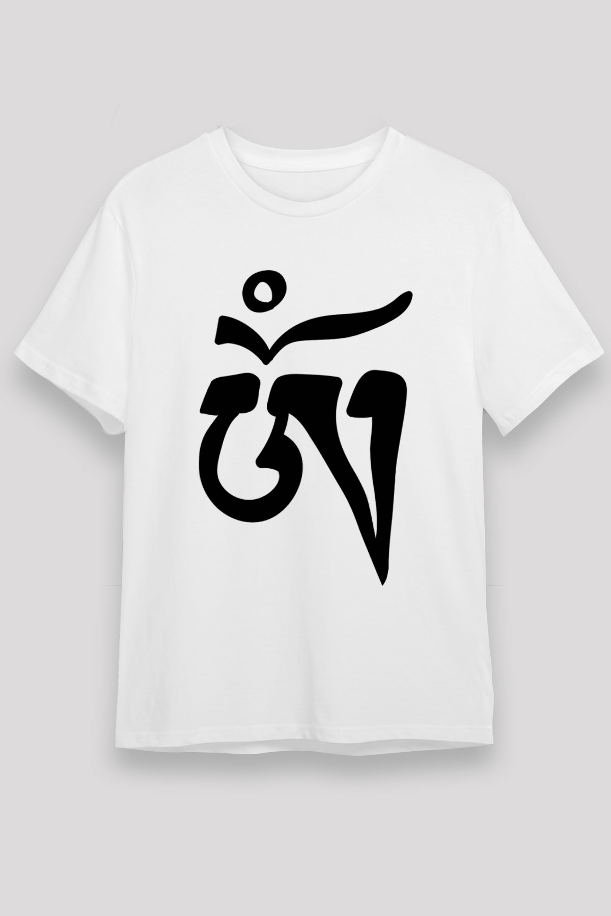 Om Baskılı Unisex Beyaz Tişört - Tshirt