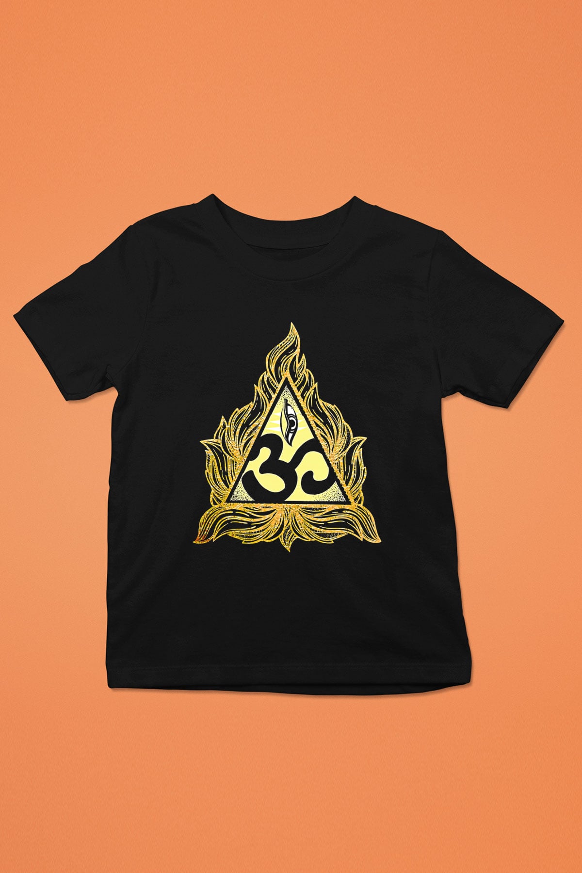 Om Baskılı Unisex Siyah Çocuk Tişört - Tshirt