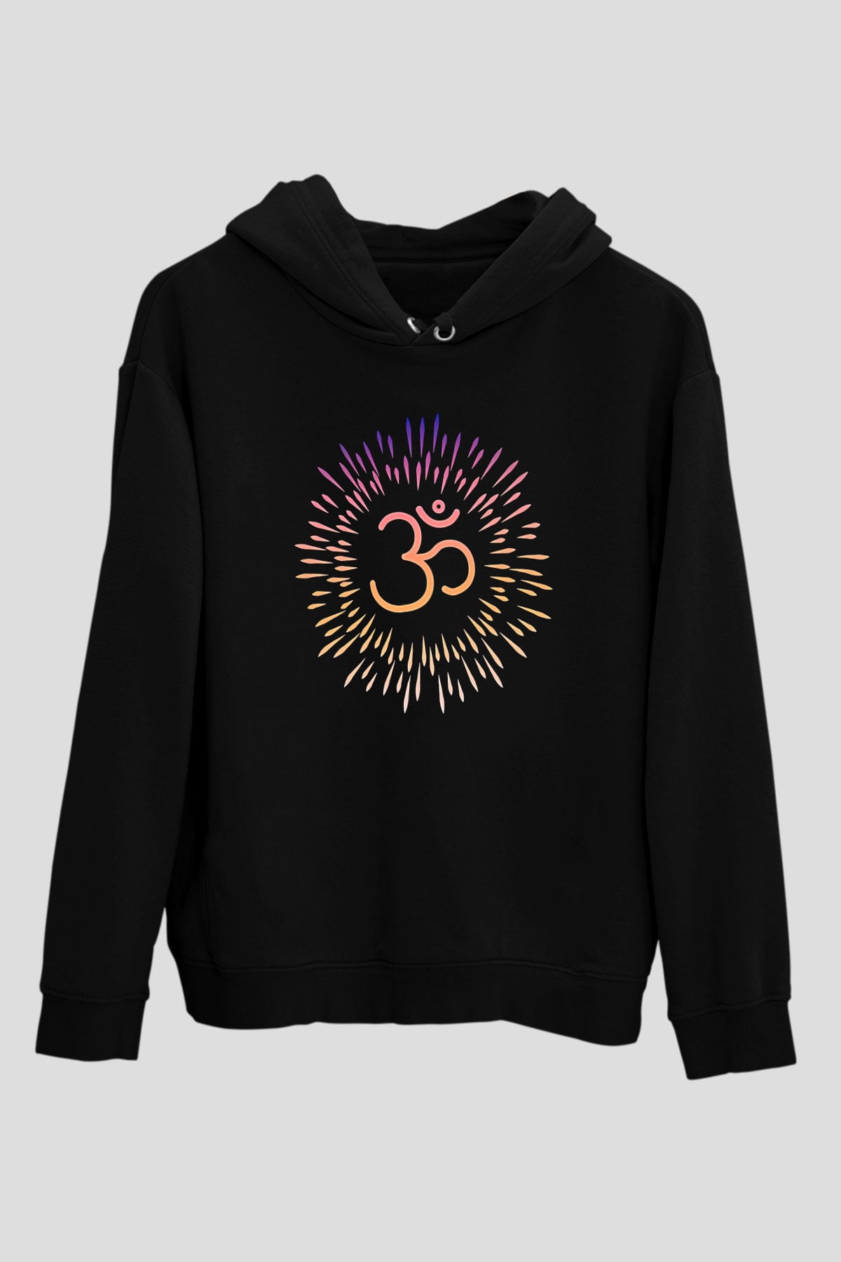 Om Baskılı Unisex Siyah Kapüşonlu Sweatshirt