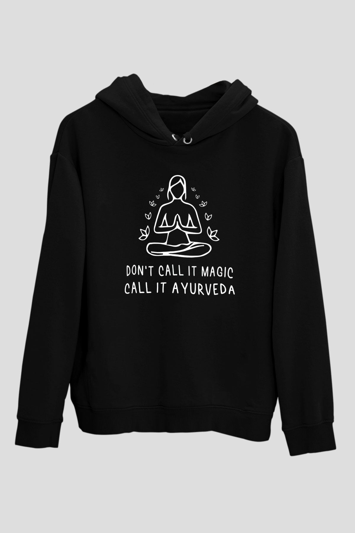 Om Baskılı Unisex Siyah Kapüşonlu Sweatshirt