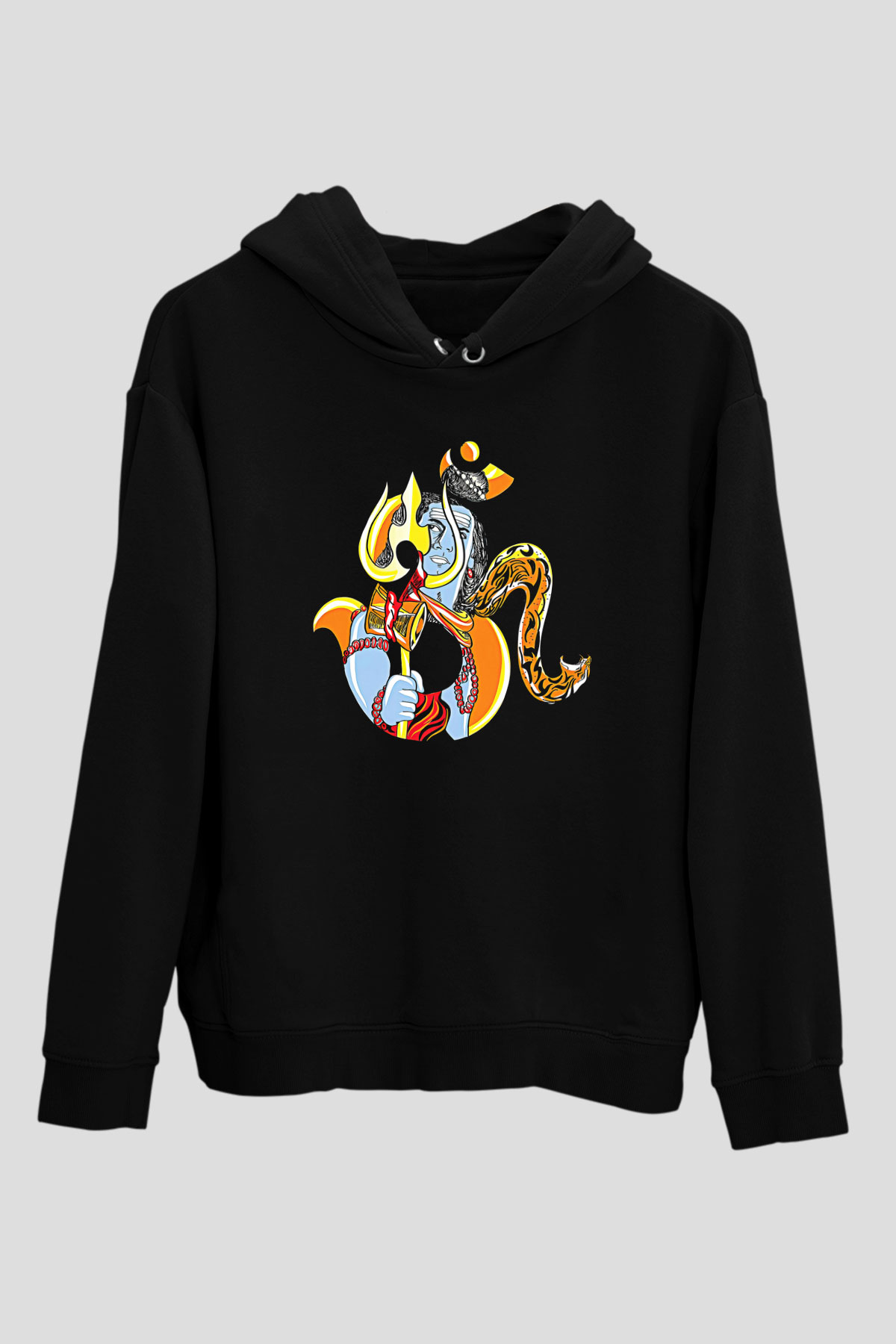 Om Baskılı Unisex Siyah Kapüşonlu Sweatshirt