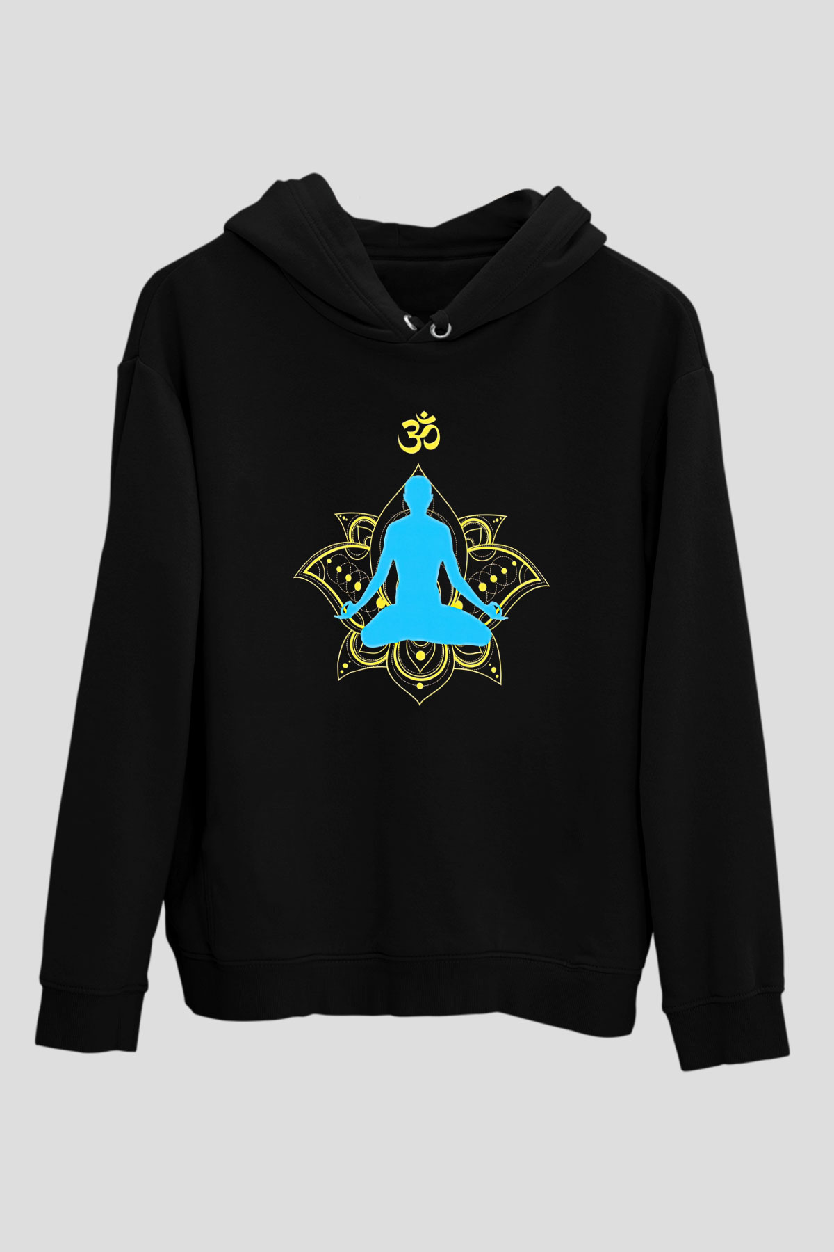 Om Baskılı Unisex Siyah Kapüşonlu Sweatshirt
