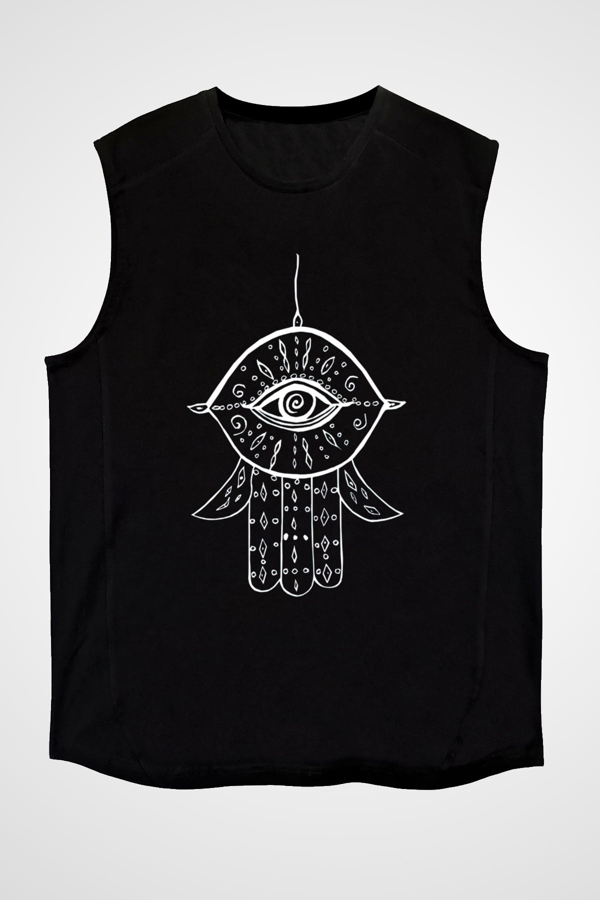 Om Baskılı Unisex Siyah Kolsuz Tişört - Tshirt
