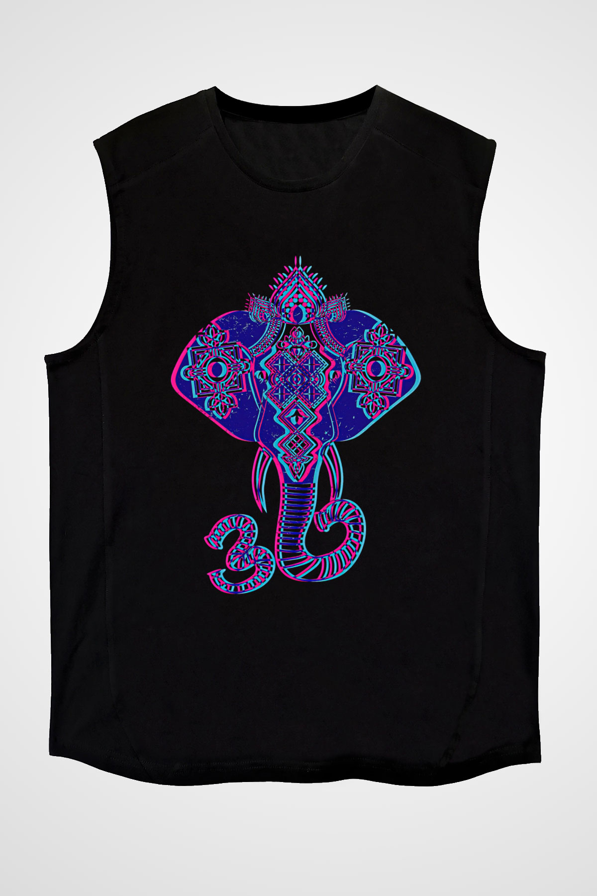Om Baskılı Unisex Siyah Kolsuz Tişört - Tshirt