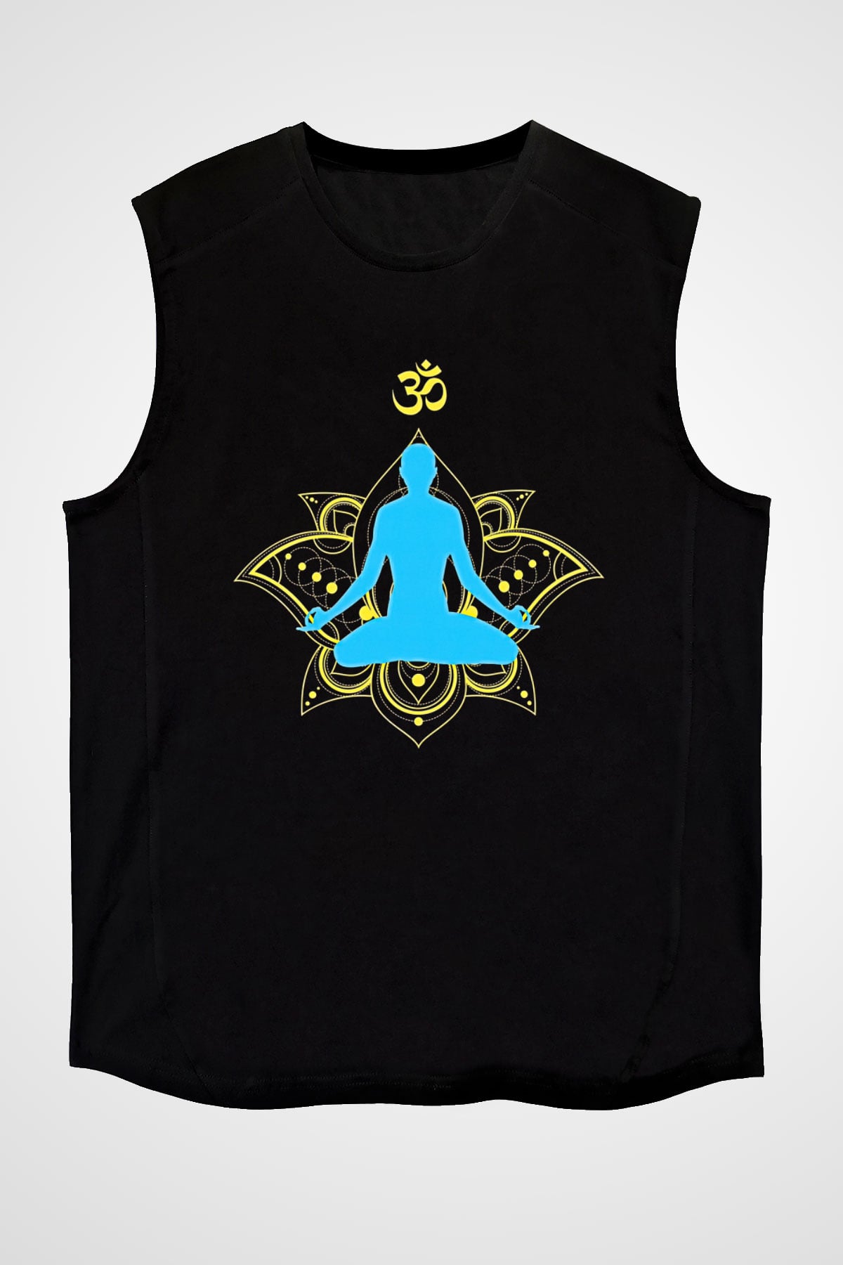 Om Baskılı Unisex Siyah Kolsuz Tişört - Tshirt
