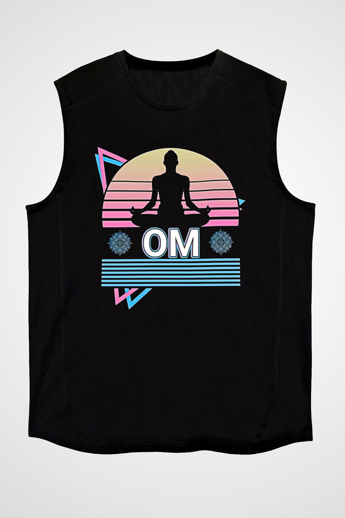 Om Baskılı Unisex Siyah Kolsuz Tişört - Tshirt