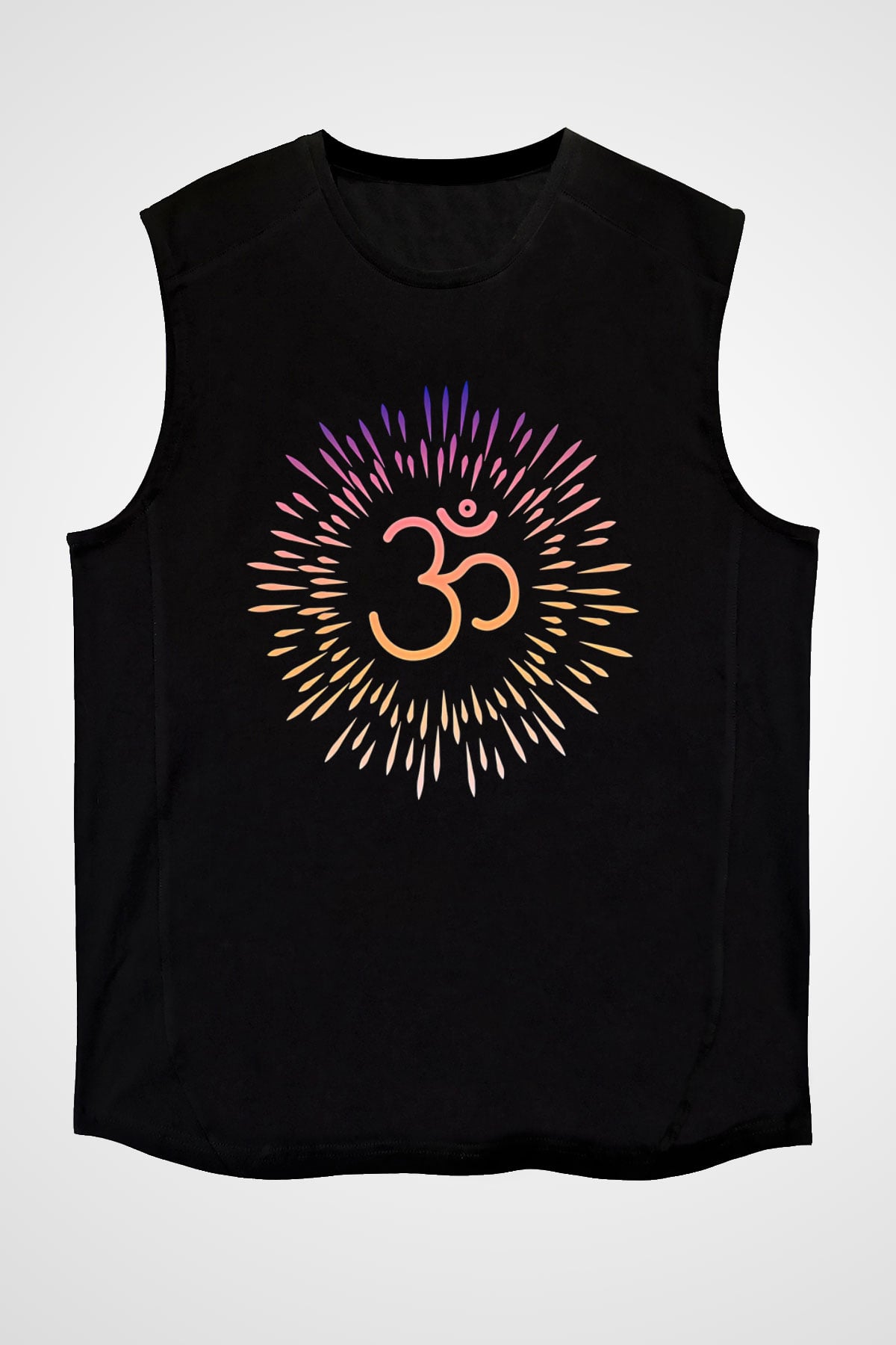 Om Baskılı Unisex Siyah Kolsuz Tişört - Tshirt