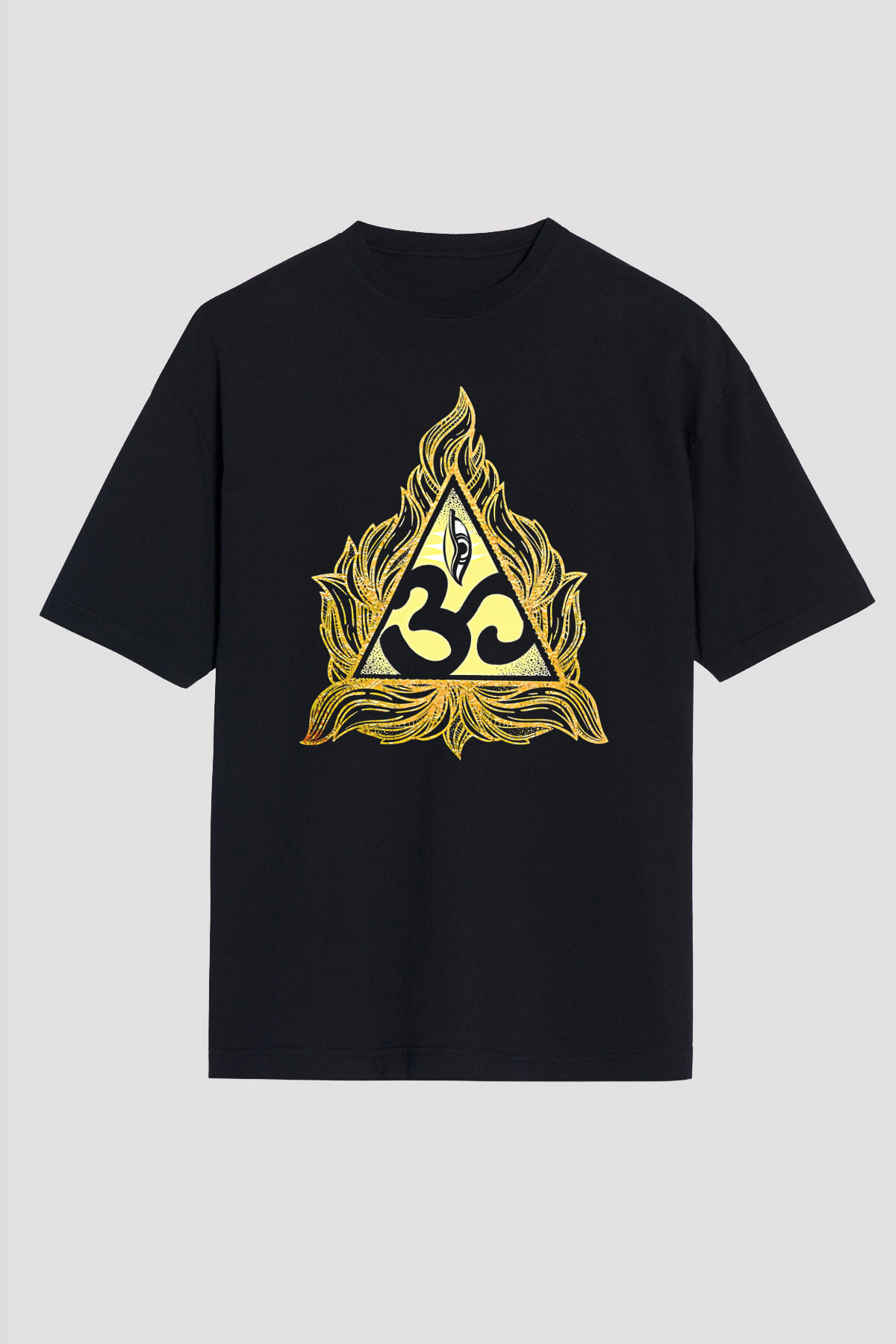 Om Baskılı Unisex Siyah Oversize Tişört - Tshirt