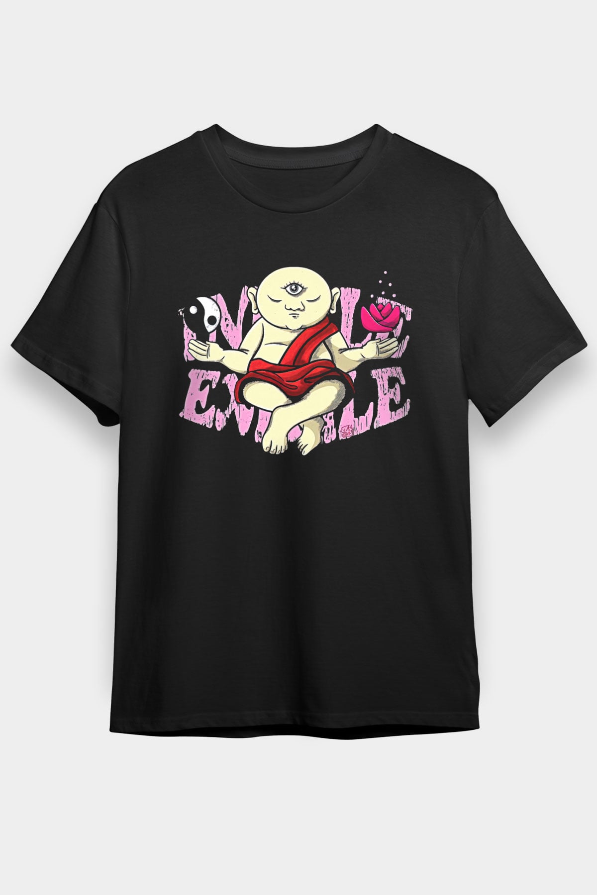 Om Baskılı Unisex Siyah Tişört - Tshirt