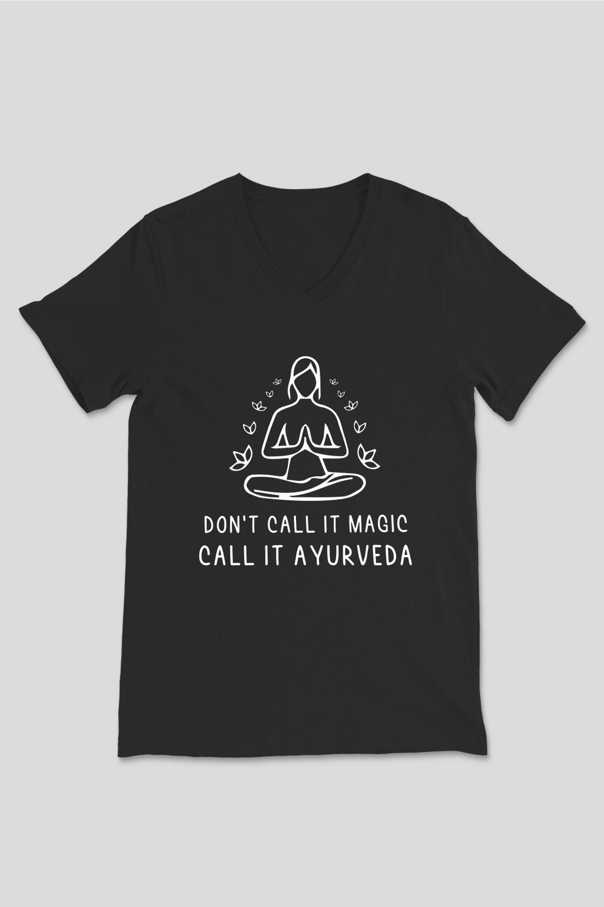 Om Baskılı Unisex Siyah V Yaka Tişört - Tshirt