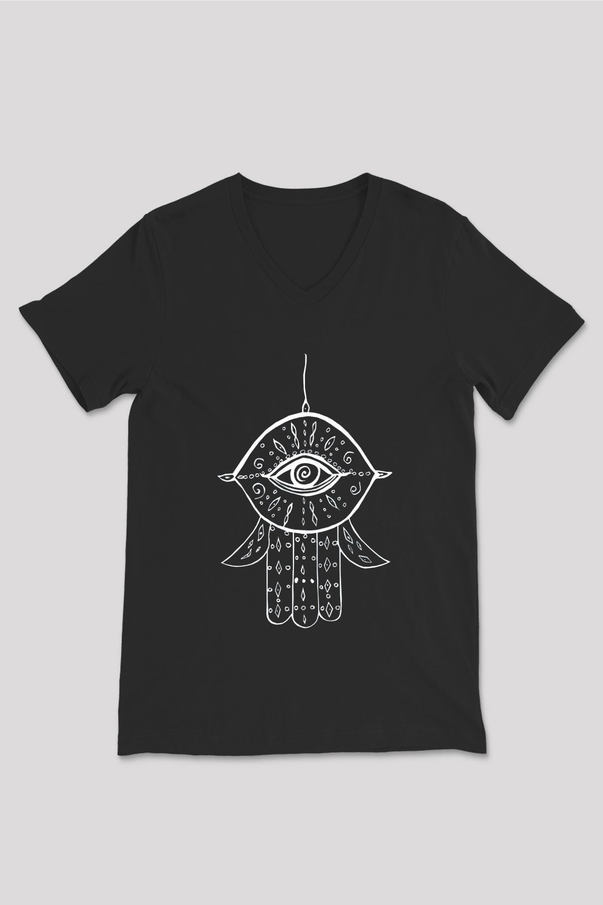 Om Baskılı Unisex Siyah V Yaka Tişört - Tshirt