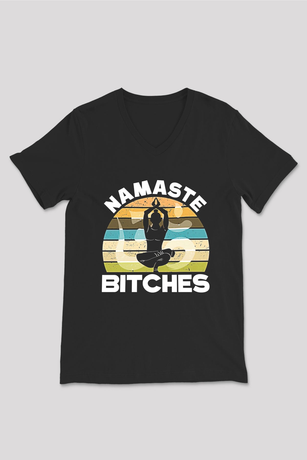 Om Baskılı Unisex Siyah V Yaka Tişört - Tshirt