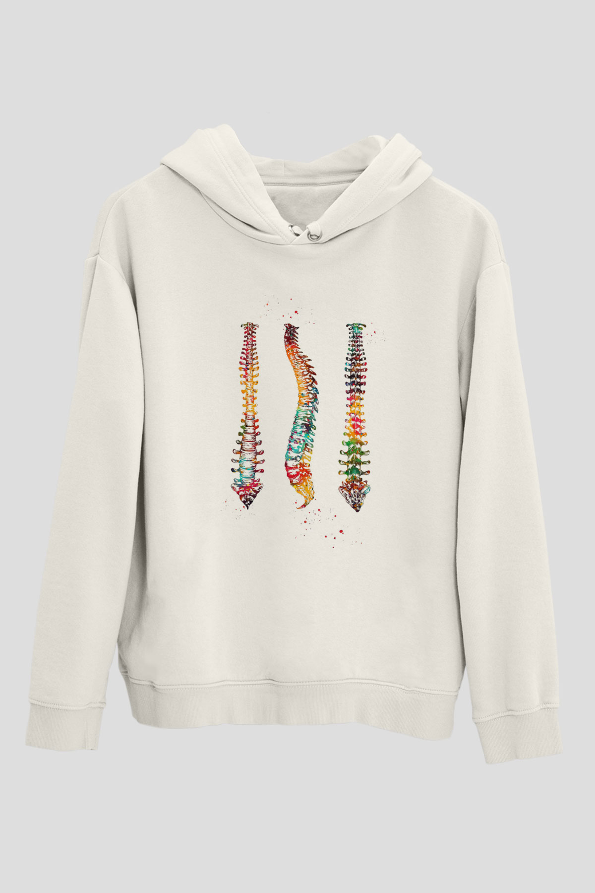 Omurga Renkli Baskılı Unisex Ekru Hoodie