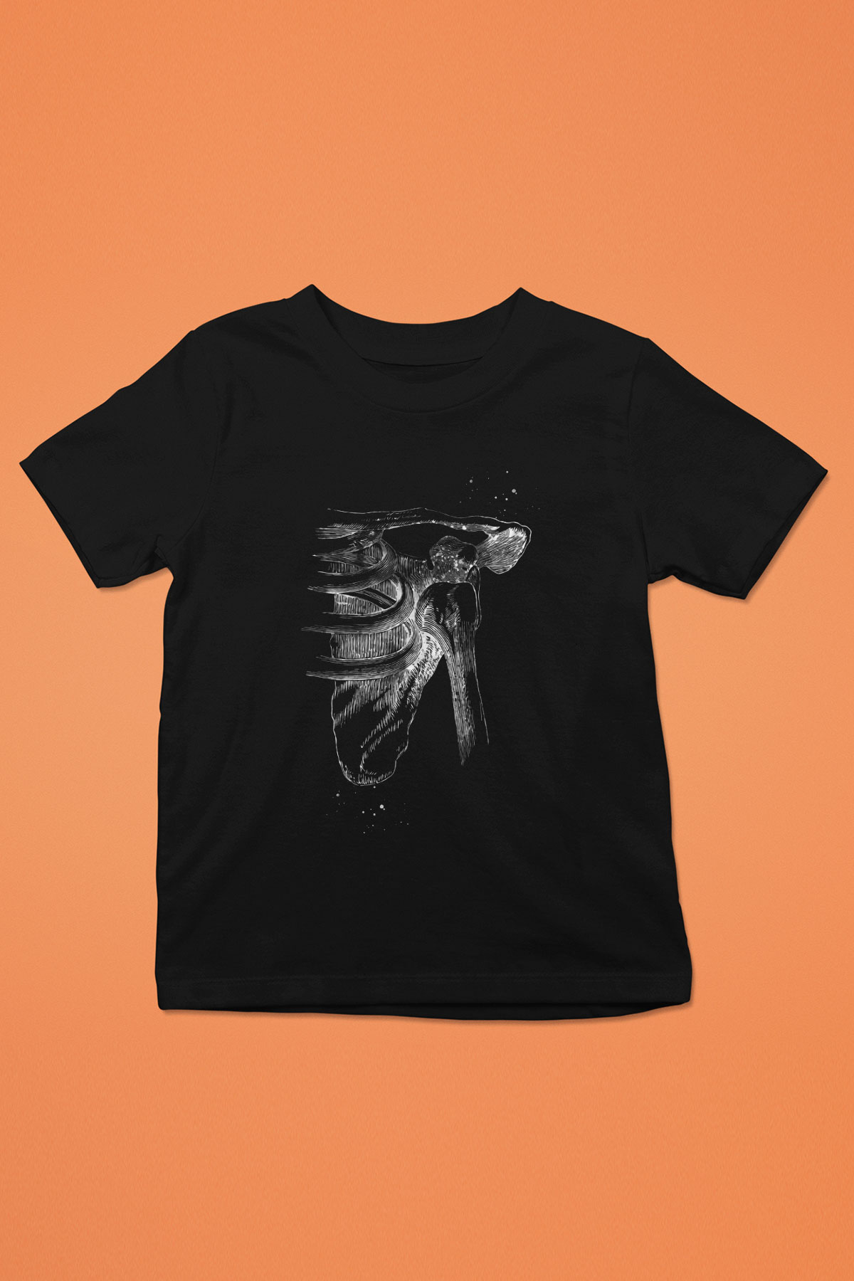 Omuz Çıkığı Baskılı Unisex Siyah Çocuk Tişörtü - Tshirt