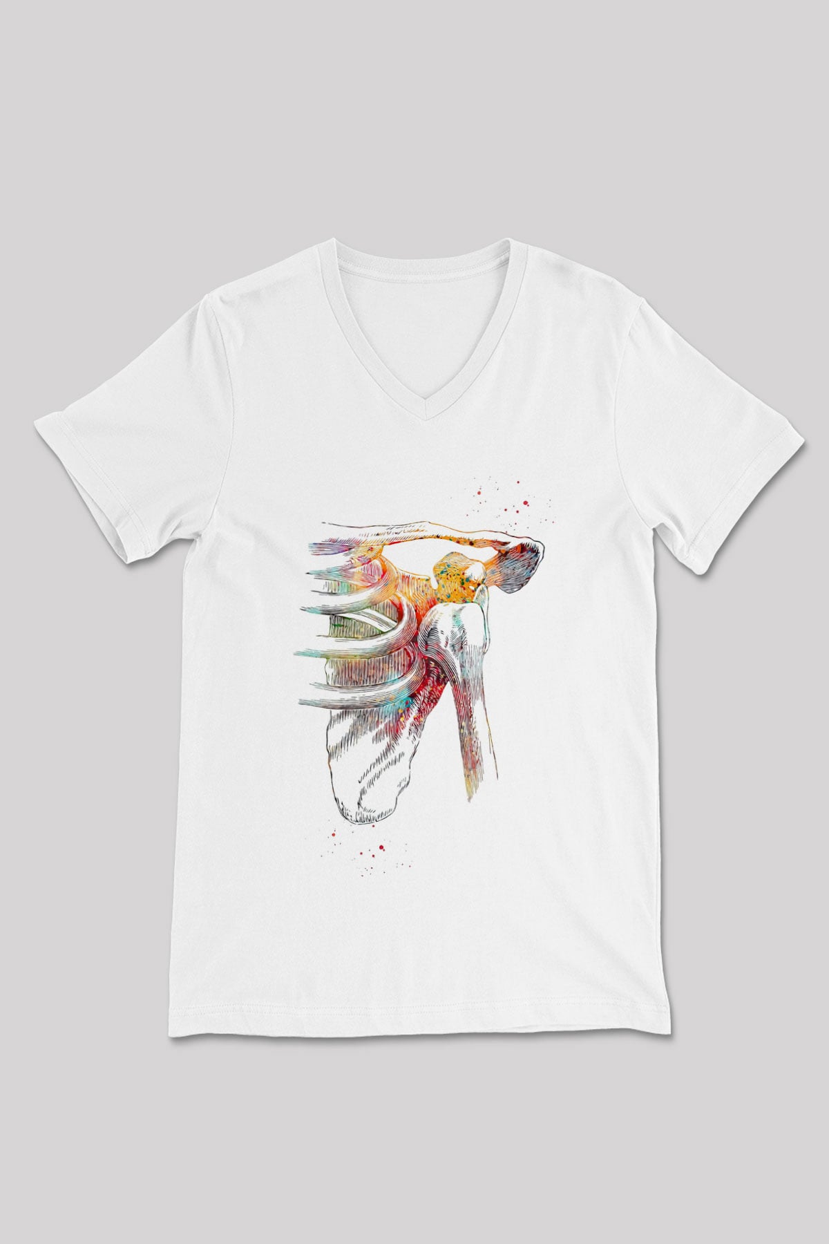 Omuz Çıkığı Baskılı Unisex V Yaka Beyaz Tişört - Tshirt