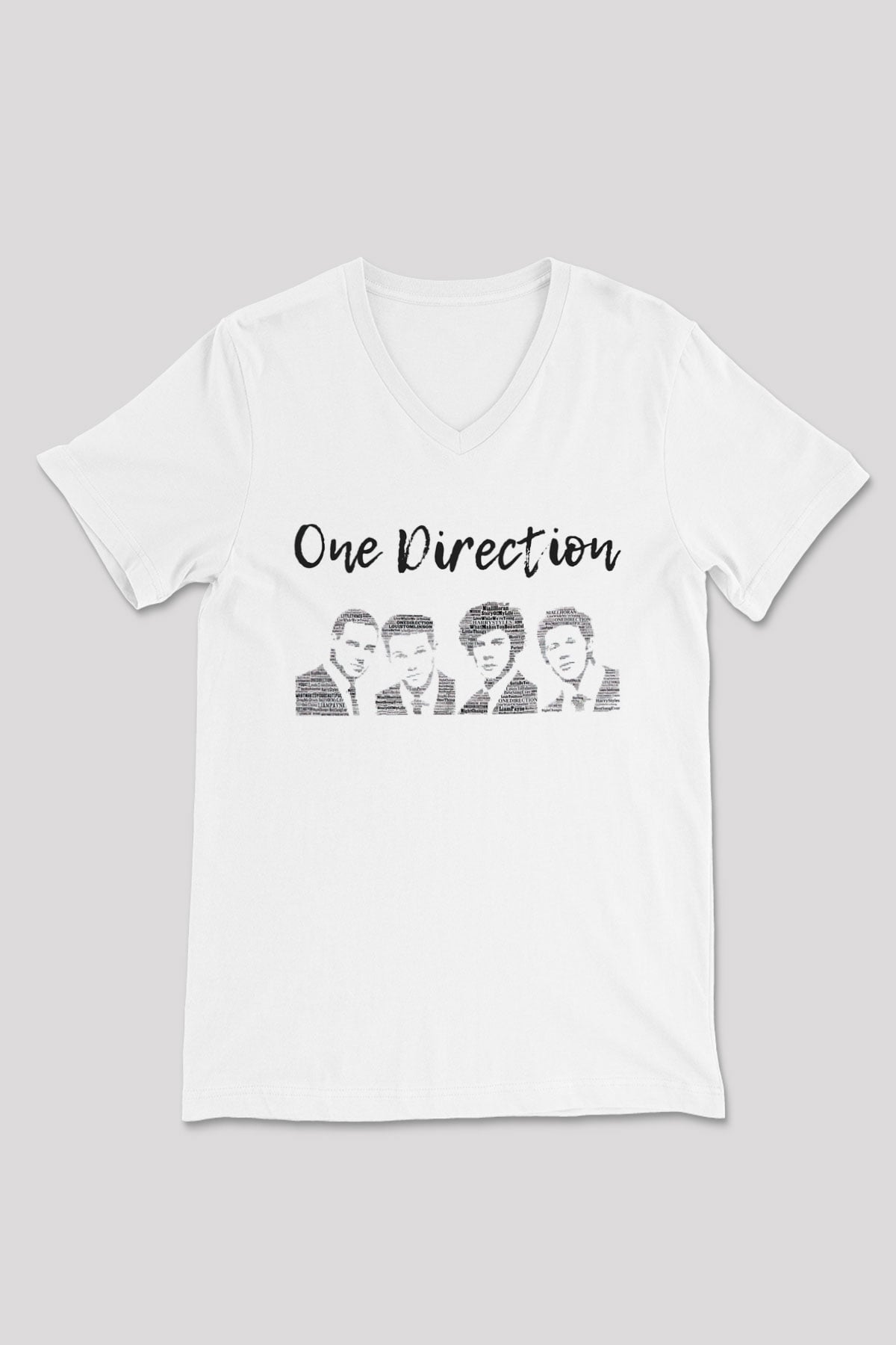 One Direction Beyaz Unisex V Yaka Tişört