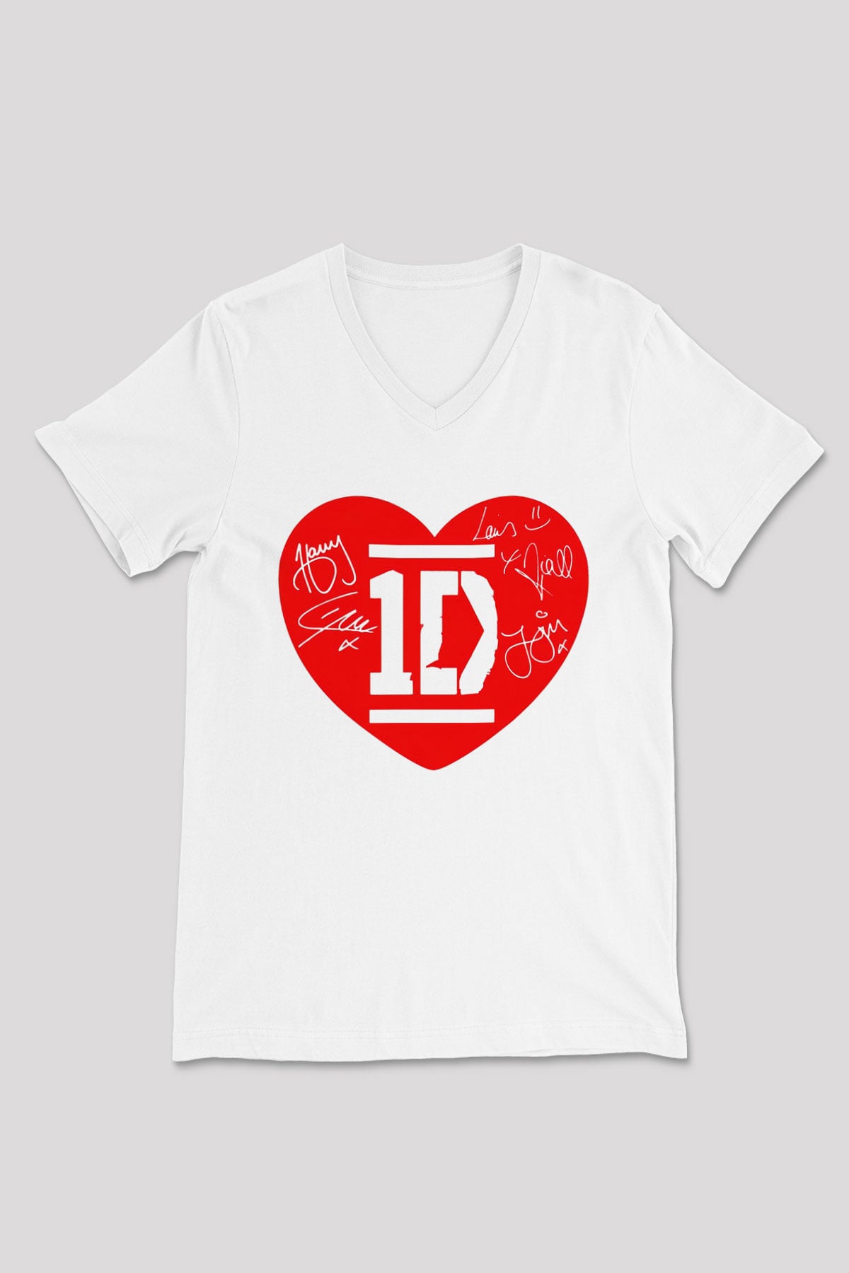 One Direction Beyaz Unisex V Yaka Tişört T-Shirt