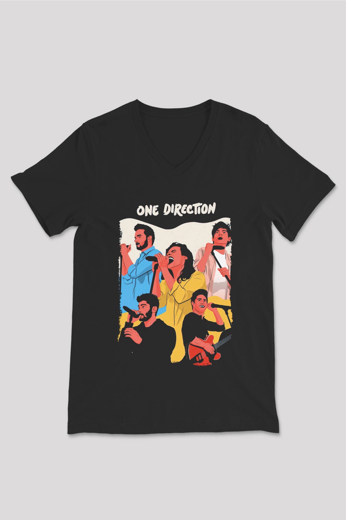 One Direction Siyah Unisex V Yaka Tişört