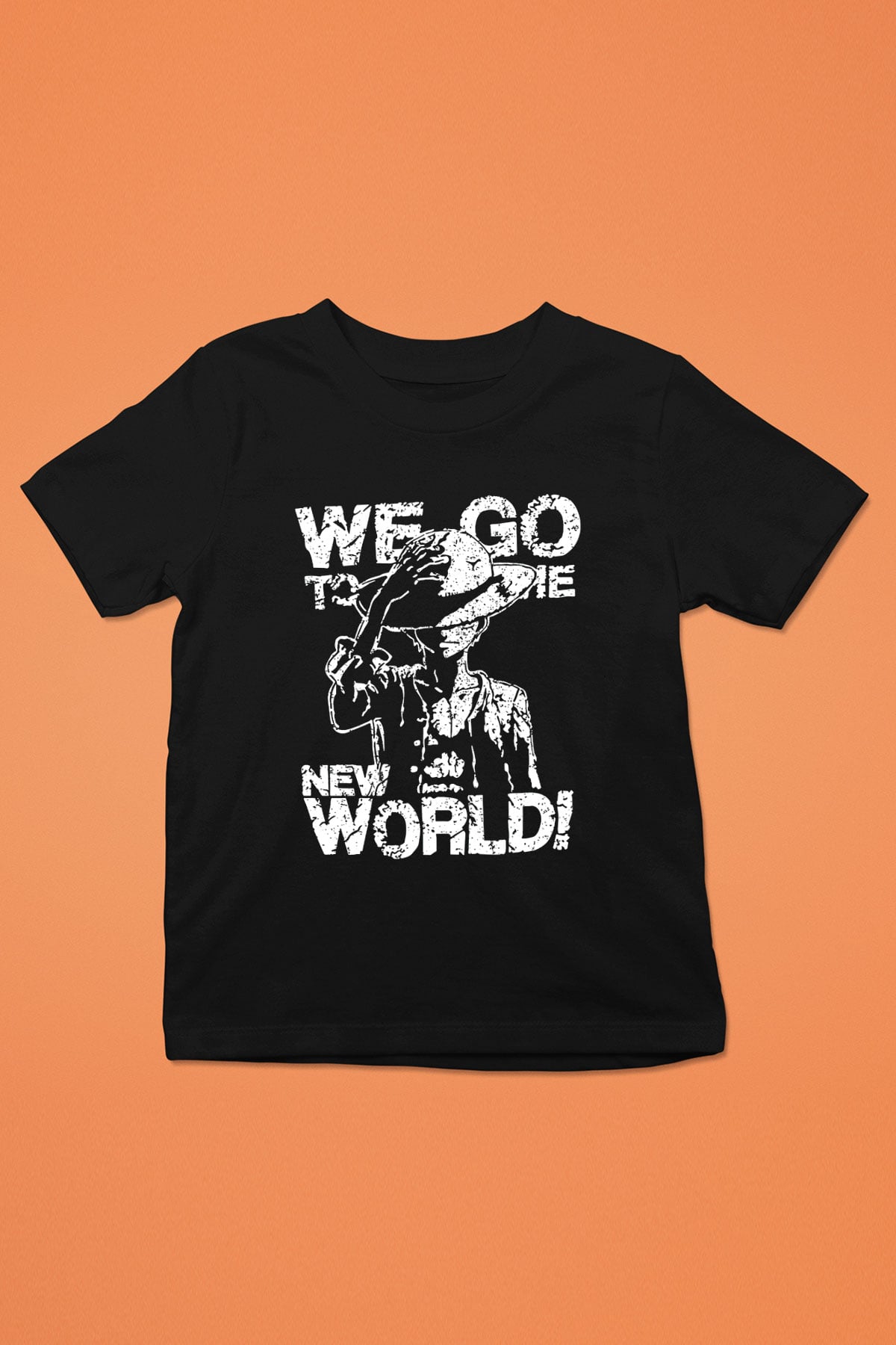 One Piece Baskılı Unisex Siyah Çocuk Tişört - Tshirt