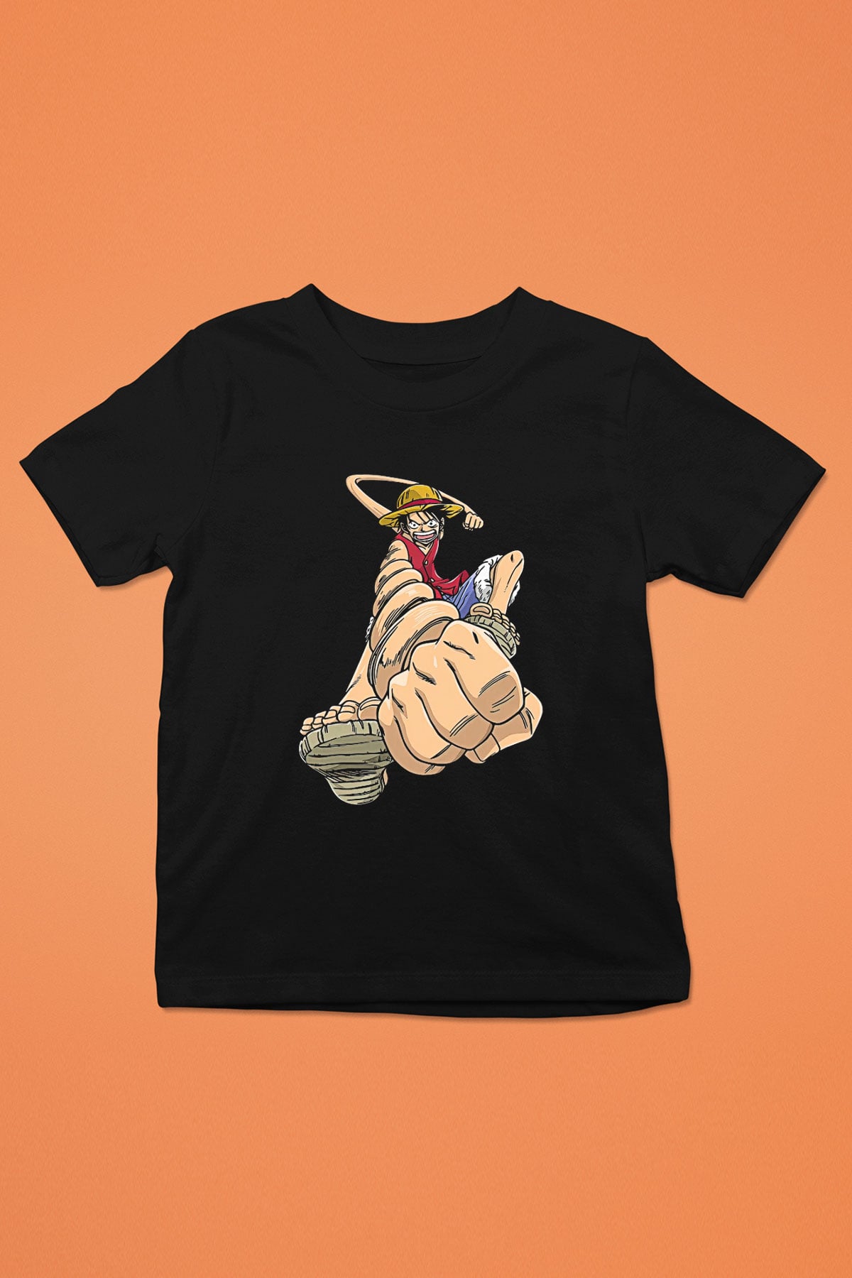 One Piece Baskılı Unisex Siyah Çocuk Tişört - Tshirt