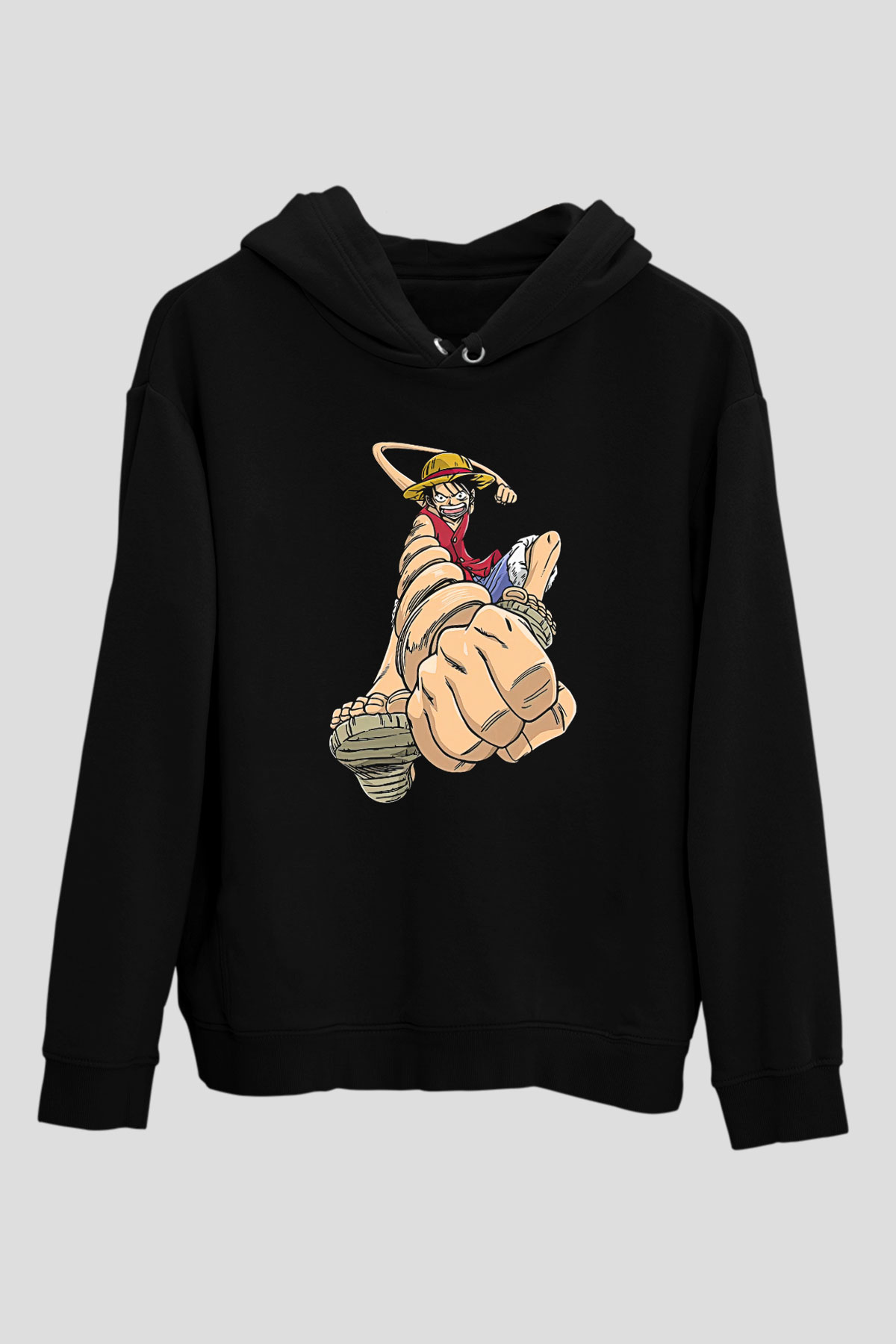 One Piece Baskılı Unisex Siyah Hoodie