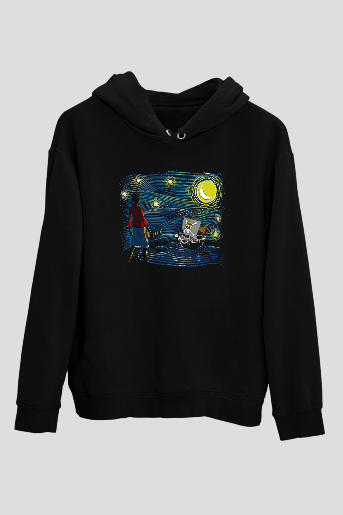 One Piece Baskılı Unisex Siyah Hoodie