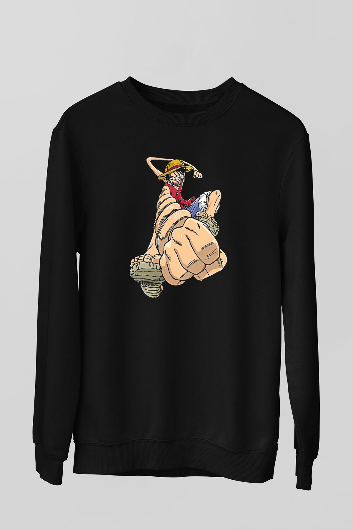 One Piece Baskılı Unisex Siyah Sweatshirt