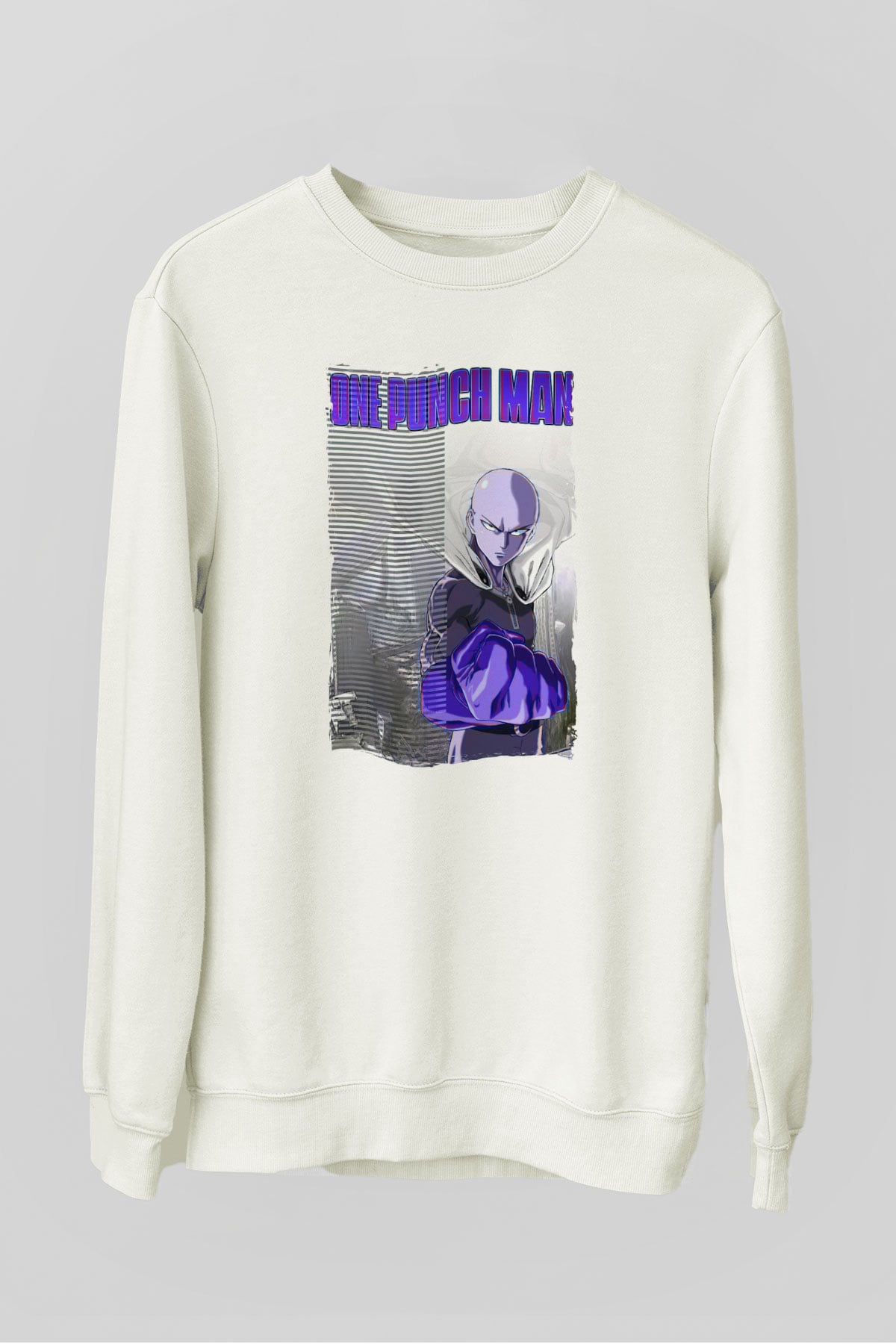 One Punch Man Beyaz Unisex Sweatshirt