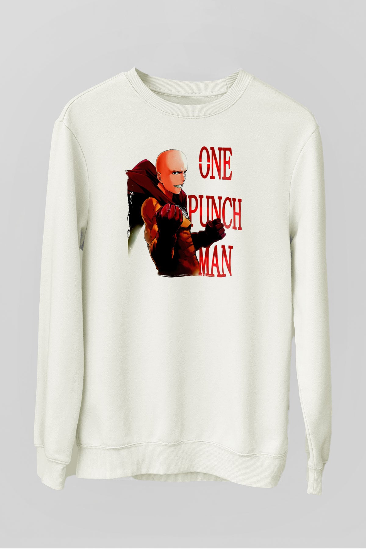 One Punch Man Beyaz Unisex Sweatshirt