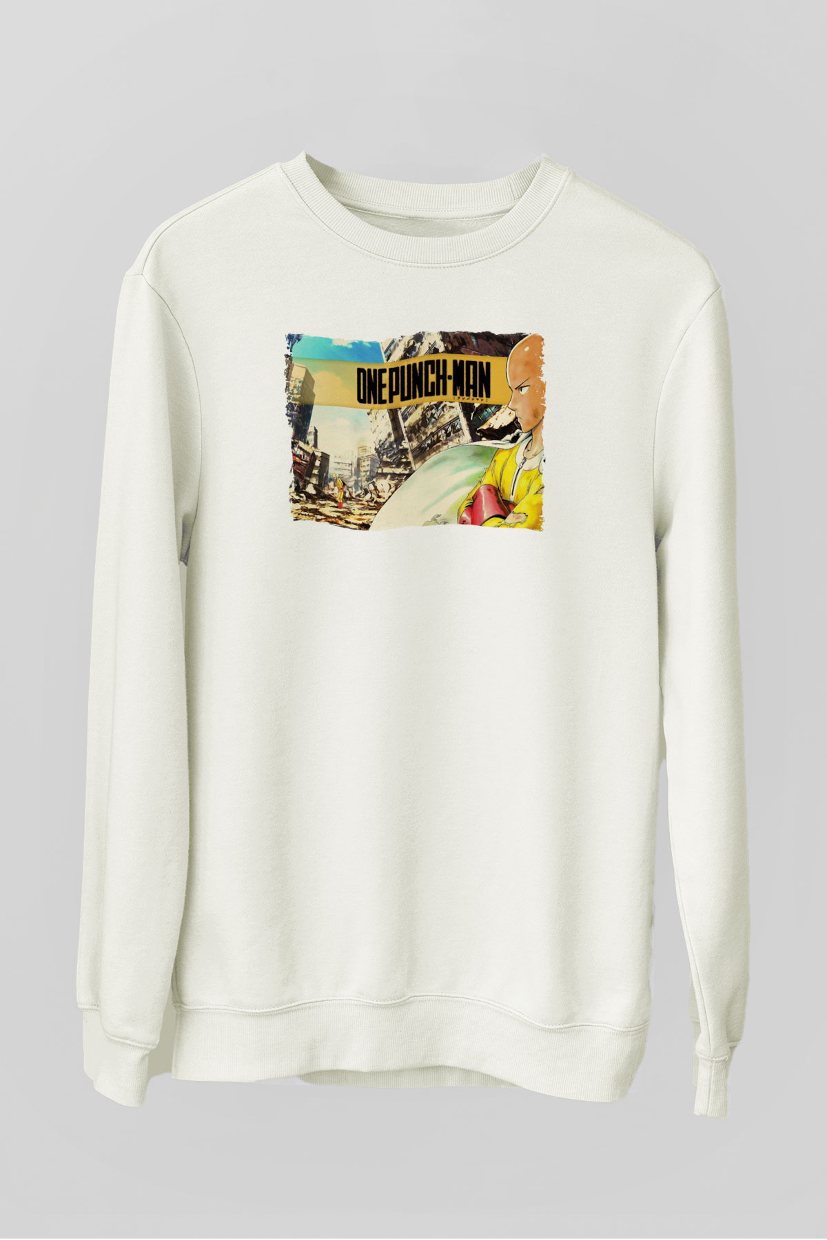 One Punch Man Beyaz Unisex Sweatshirt