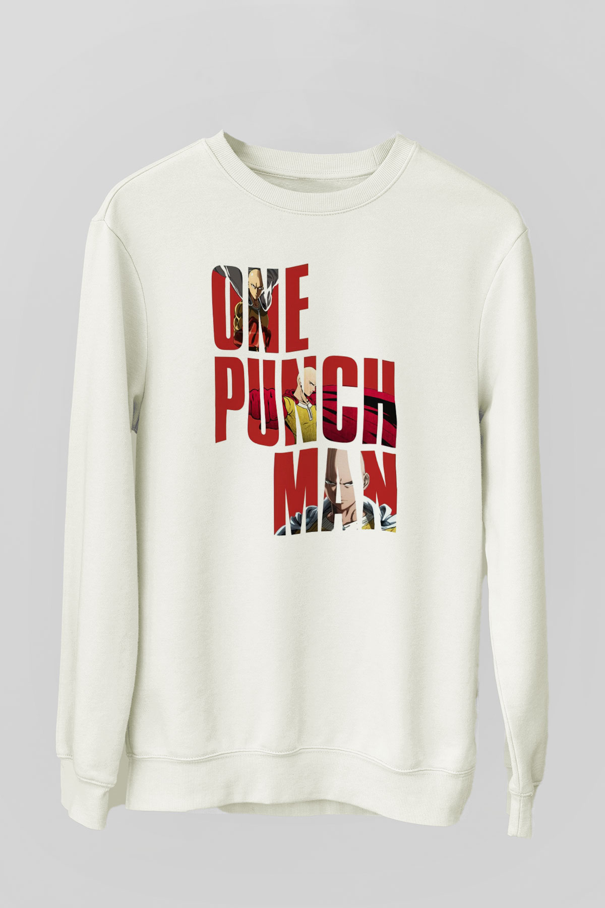 One Punch Man Beyaz Unisex Sweatshirt