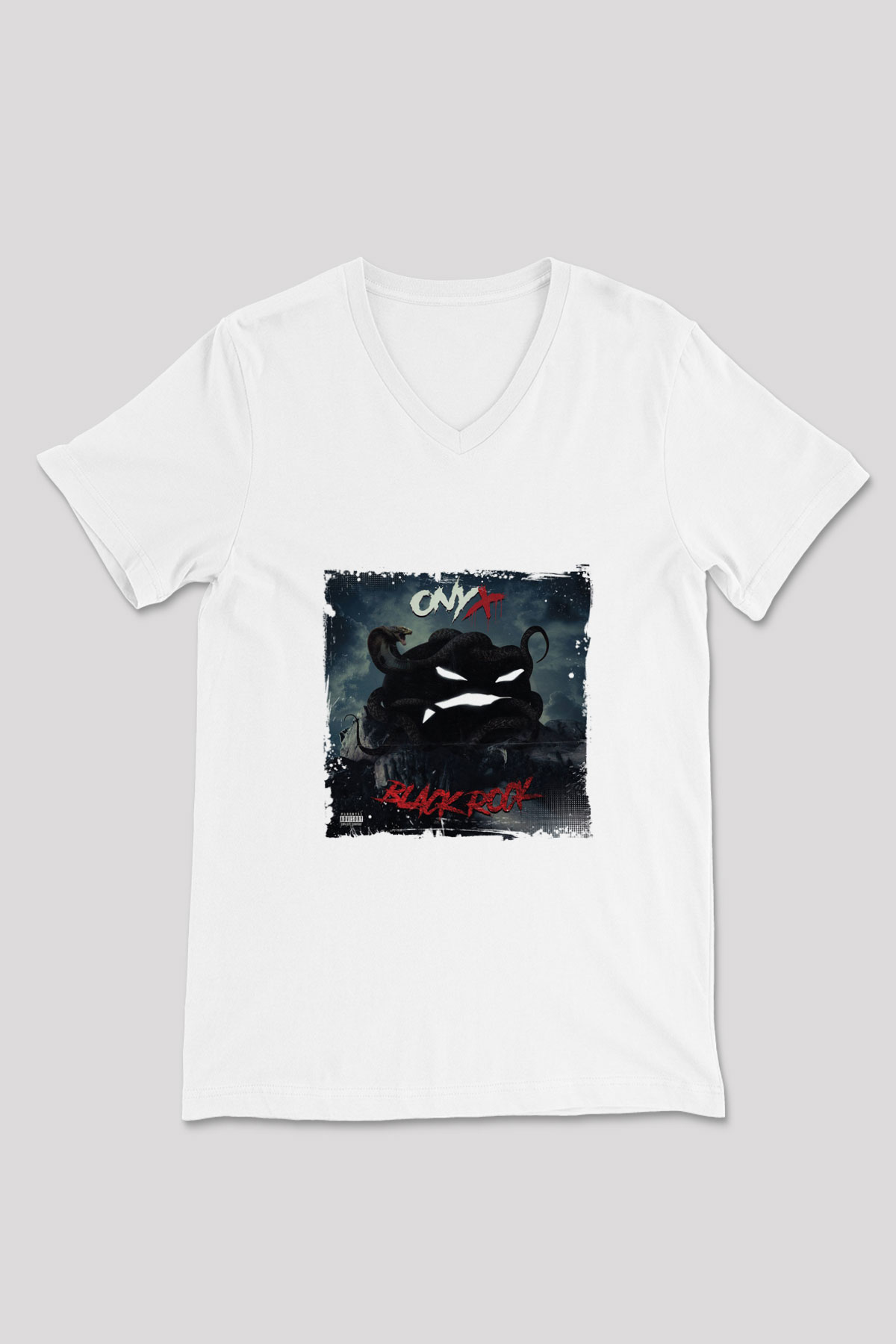 Onyx Baskılı Beyaz V Yaka Unisex Tişört