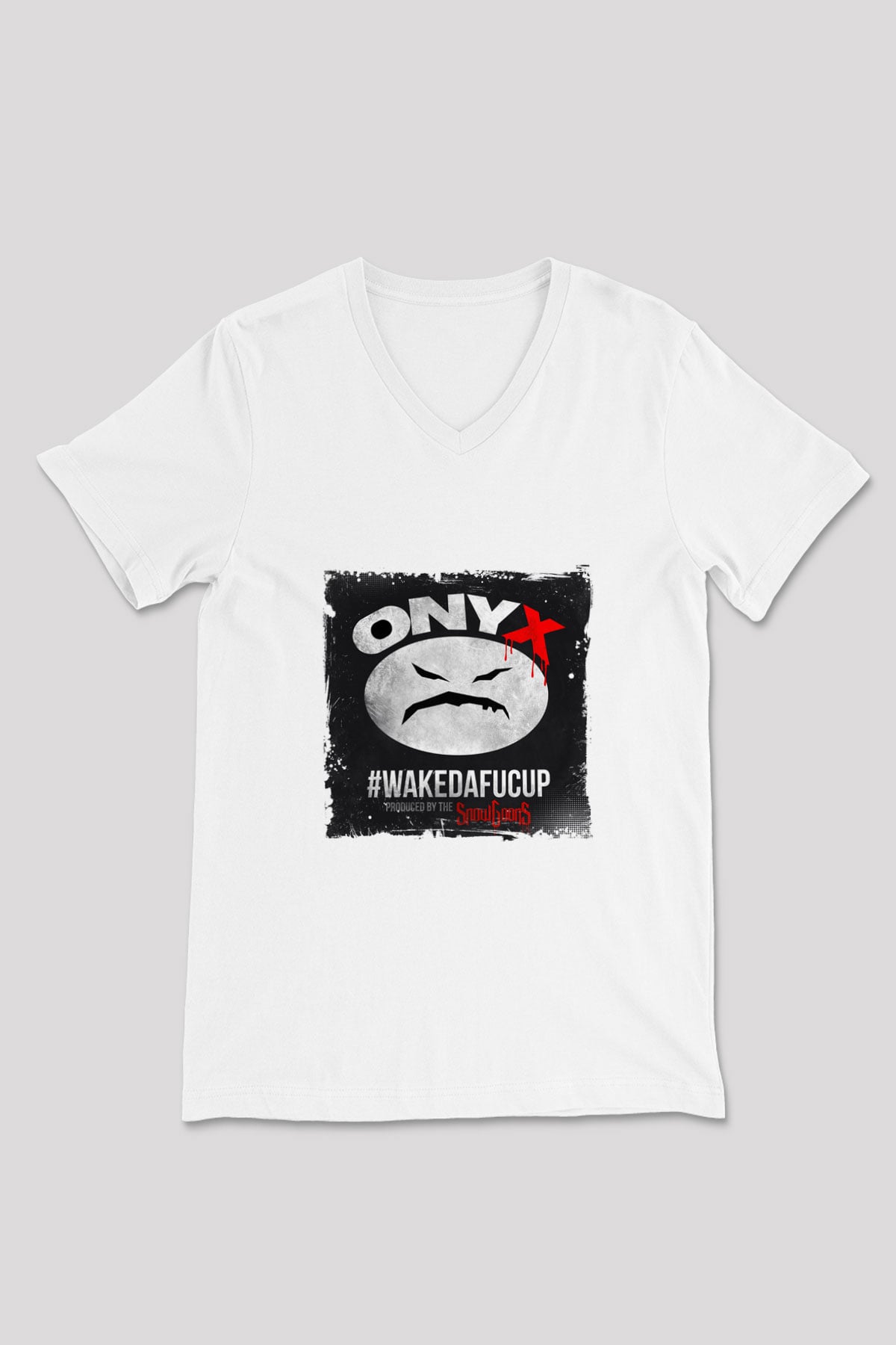Onyx Baskılı Beyaz V Yaka Unisex Tişört