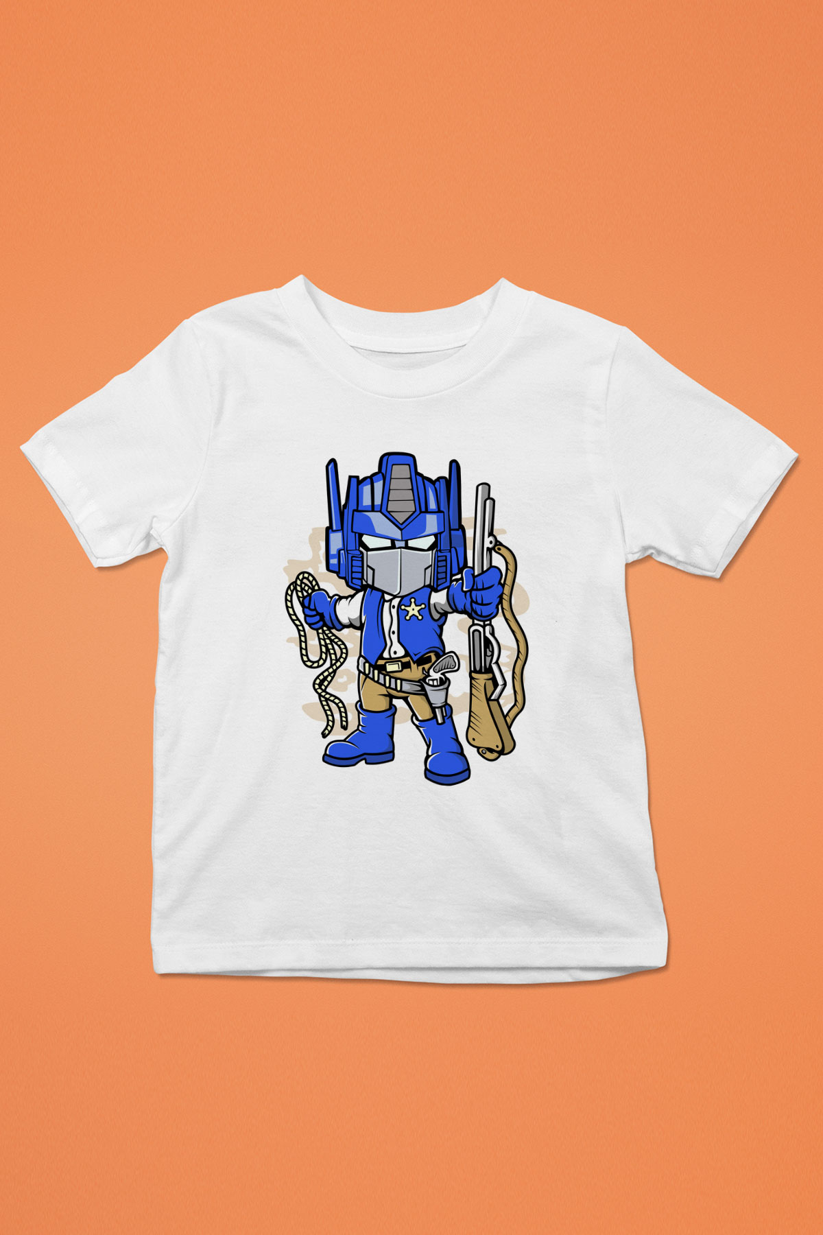 Optimus Cowboy Baskılı Beyaz Unisex Çocuk Tshirt