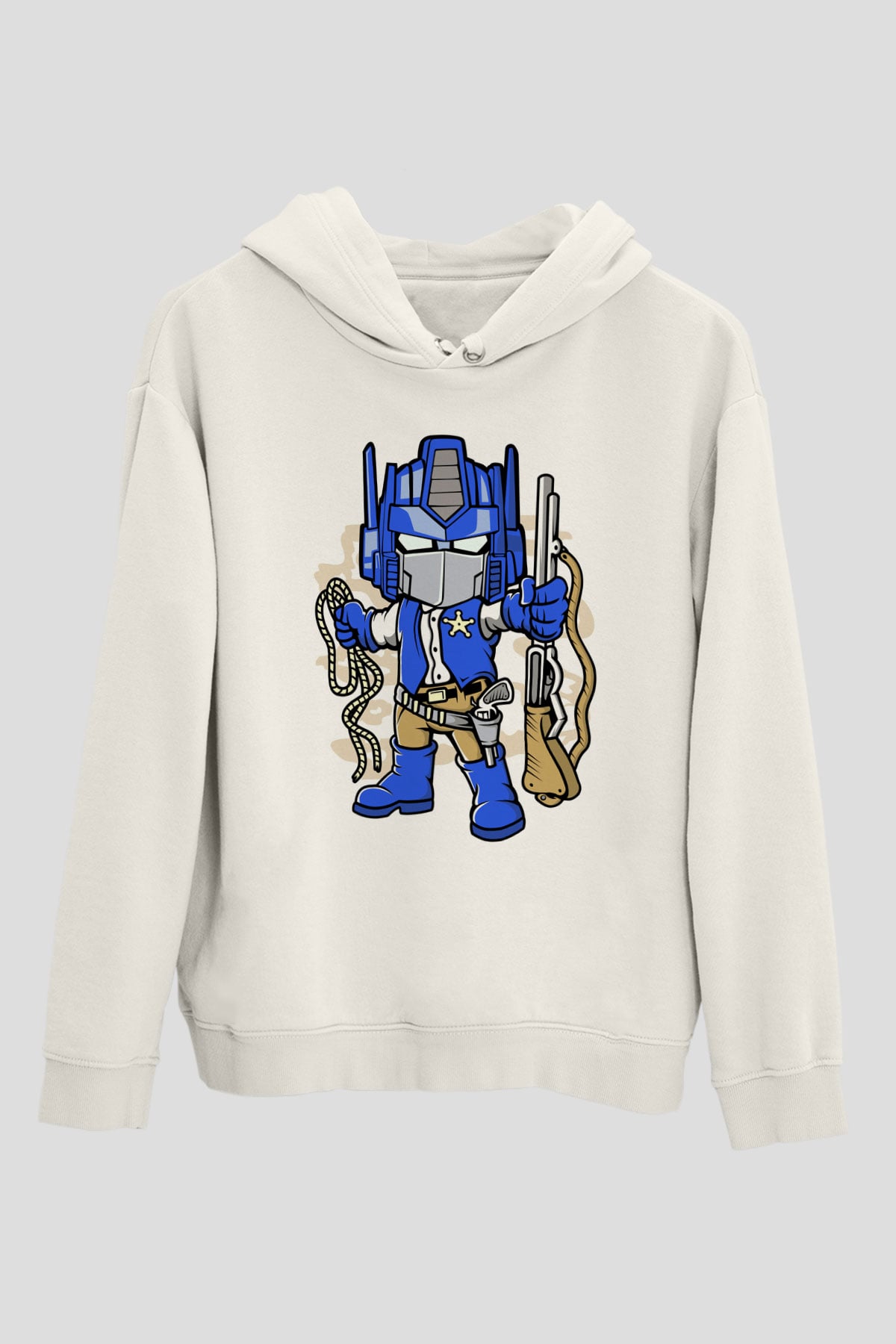 Optimus Cowboy Baskılı Beyaz Unisex Hoodie