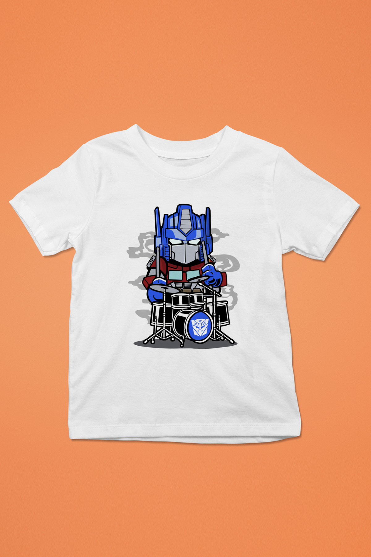 Optimus Drummer Baskılı Beyaz Unisex Çocuk Tshirt