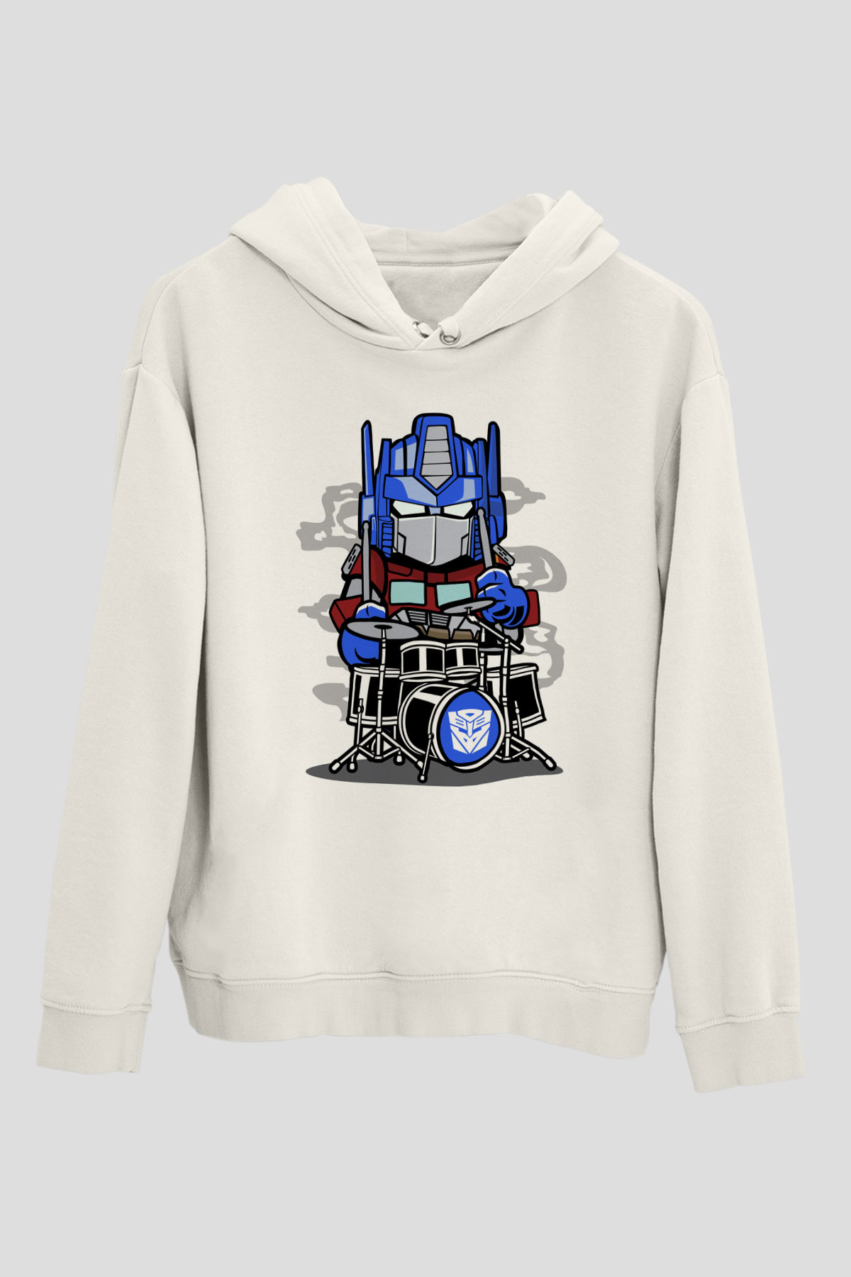 Optimus Drummer Baskılı Beyaz Unisex Hoodie