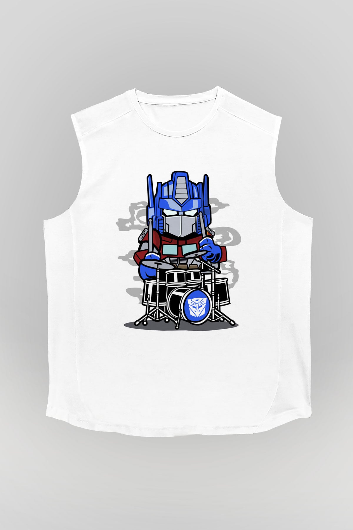 Optimus Drummer Baskılı Beyaz Unisex Kolsuz Tişört
