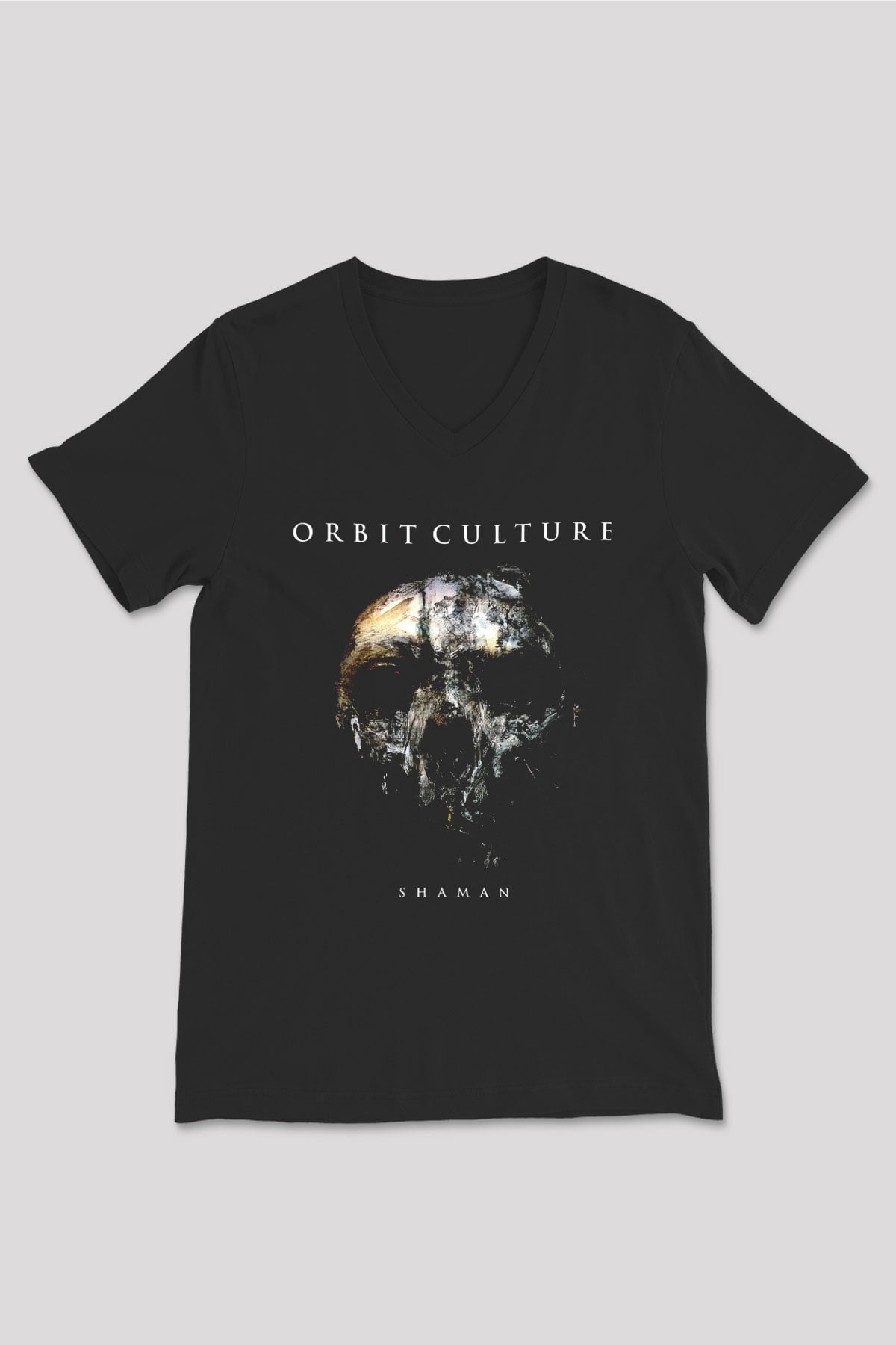 Orbit Culture Baskılı Unisex Siyah V Yaka Tişört - Tshirt