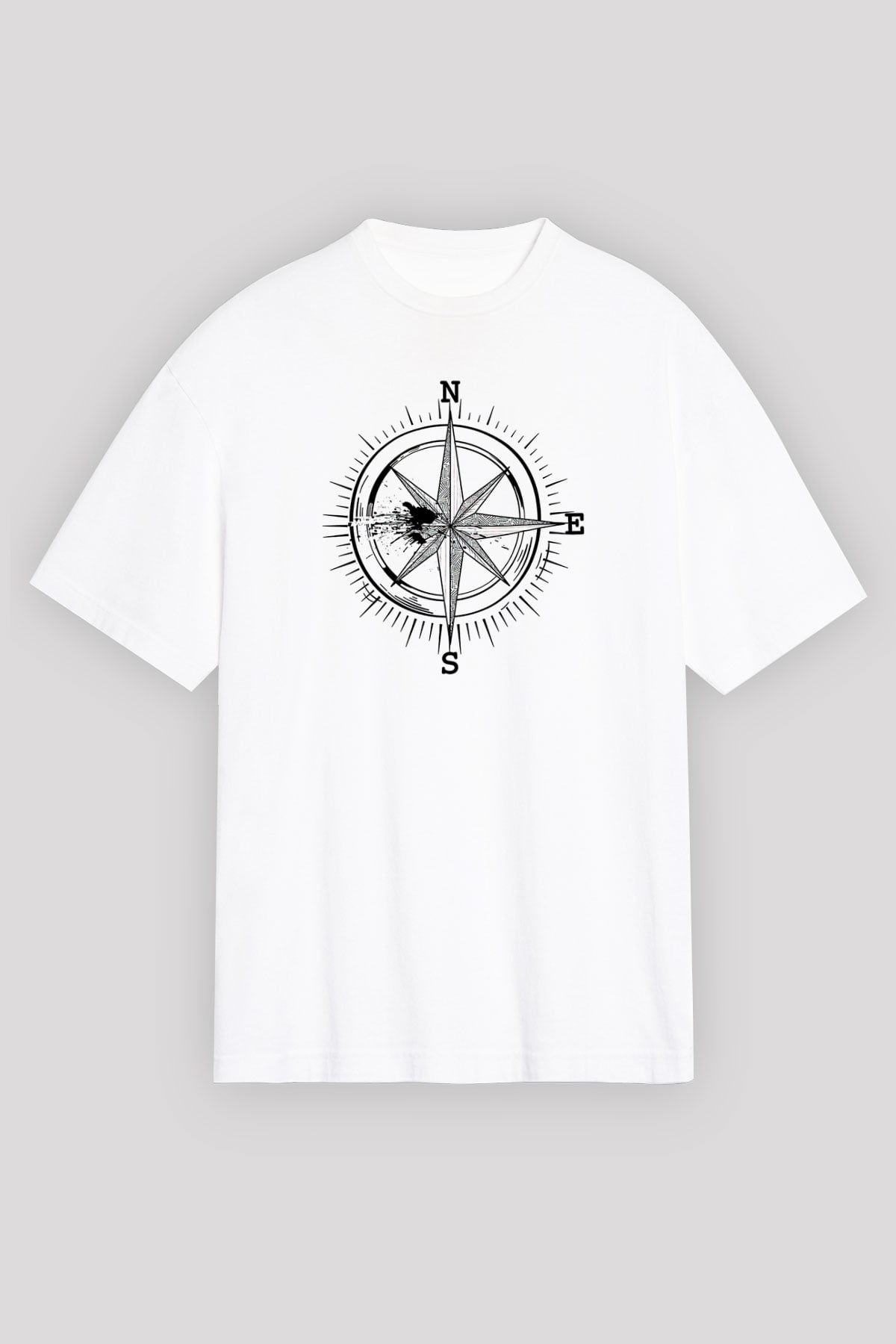 Orienteering Baskılı Unisex Beyaz Oversize Tişört - Tshirt