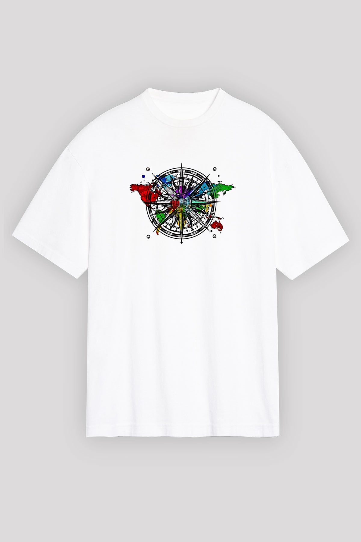 Orienteering Baskılı Unisex Beyaz Oversize Tişört - Tshirt