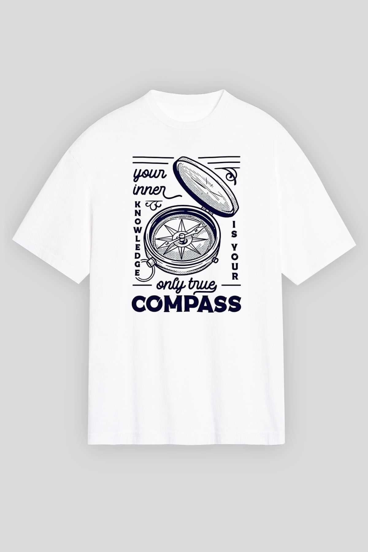 Orienteering Baskılı Unisex Beyaz Oversize Tişört - Tshirt