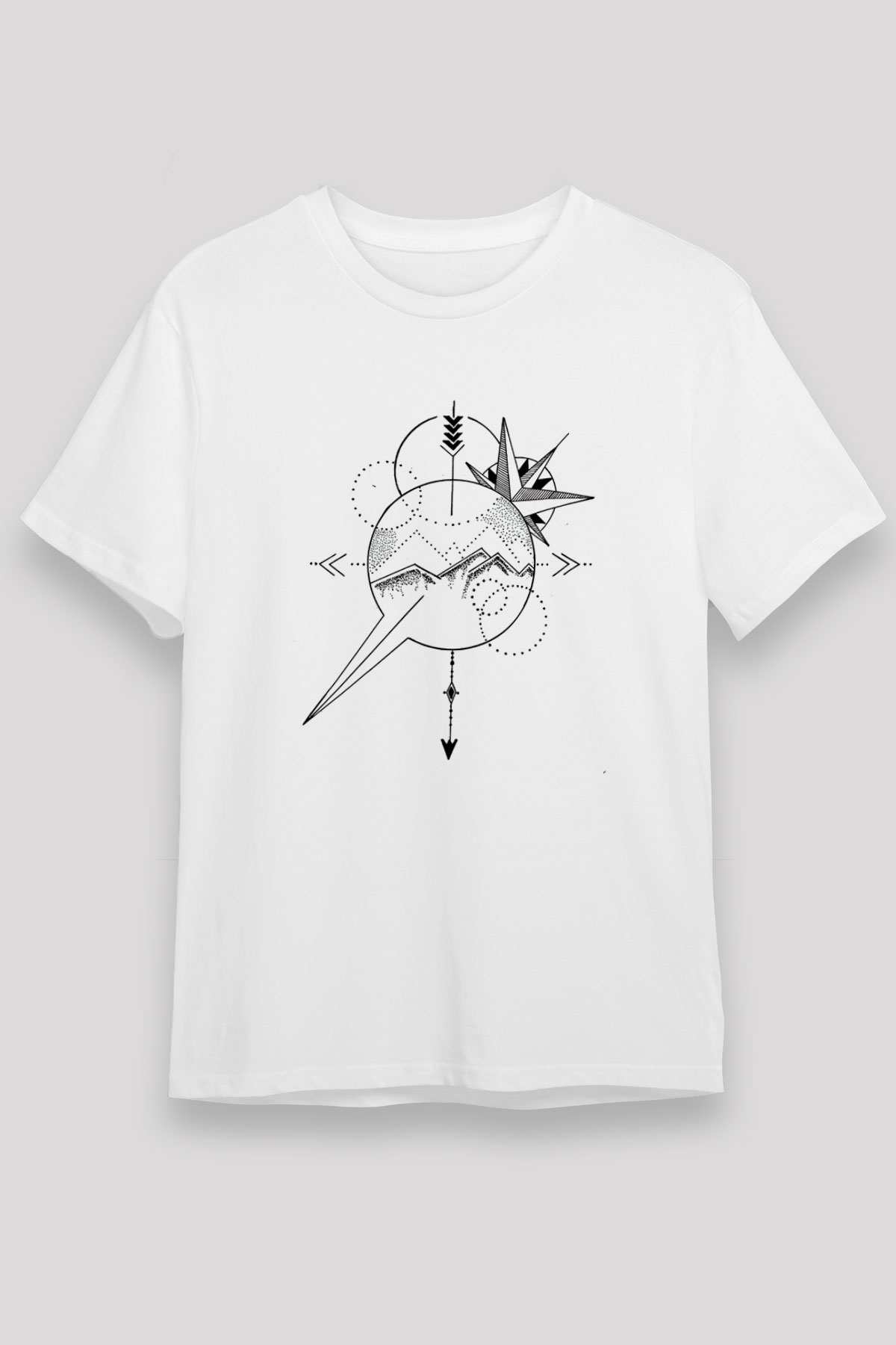 Orienteering Baskılı Unisex Beyaz Tişört - Tshirt