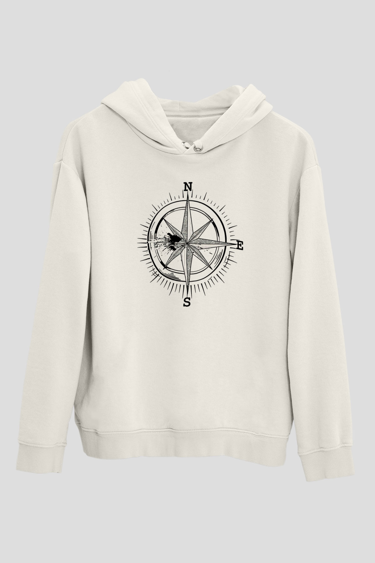 Orienteering Baskılı Unisex Ekru Hoodie