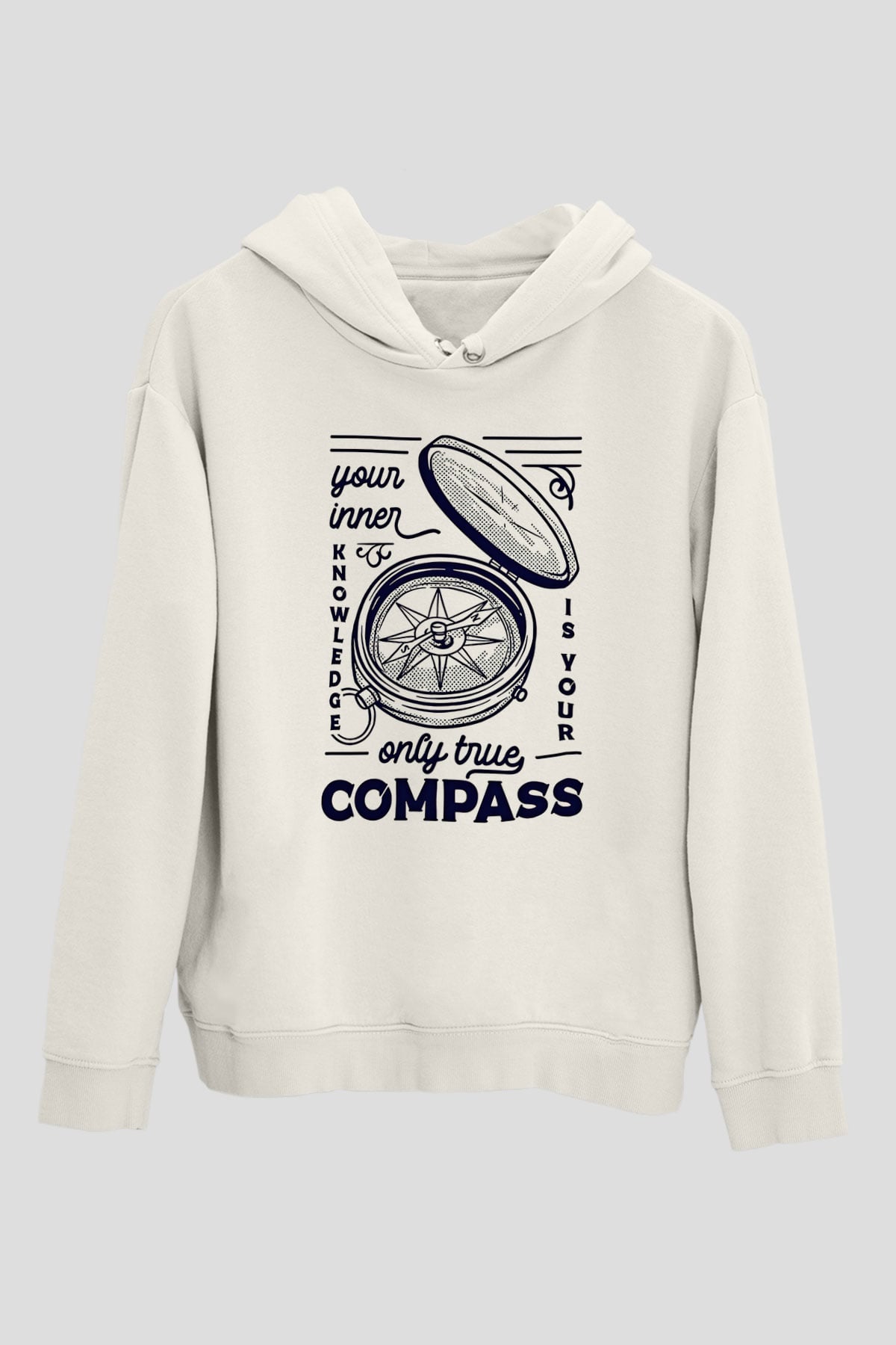 Orienteering Baskılı Unisex Ekru Hoodie