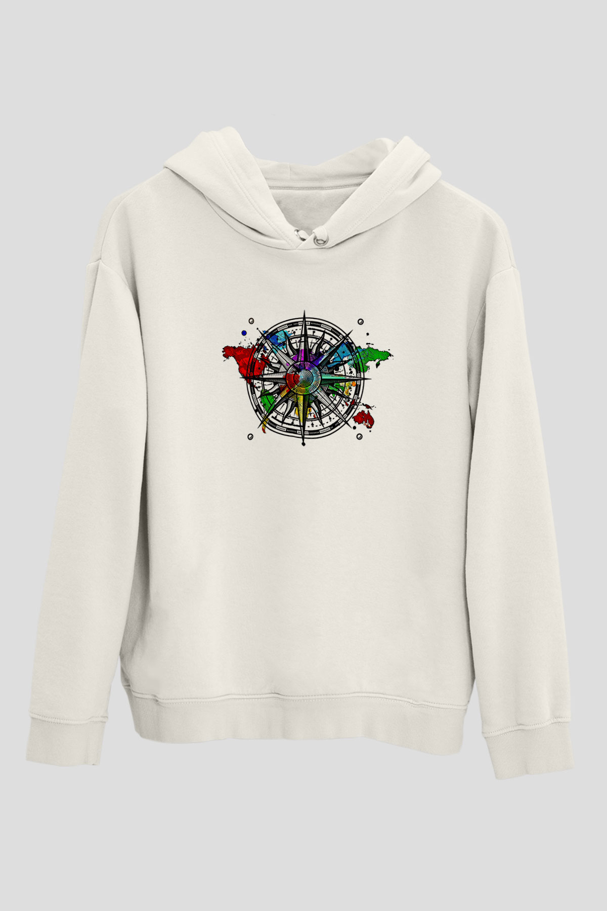 Orienteering Baskılı Unisex Ekru Hoodie