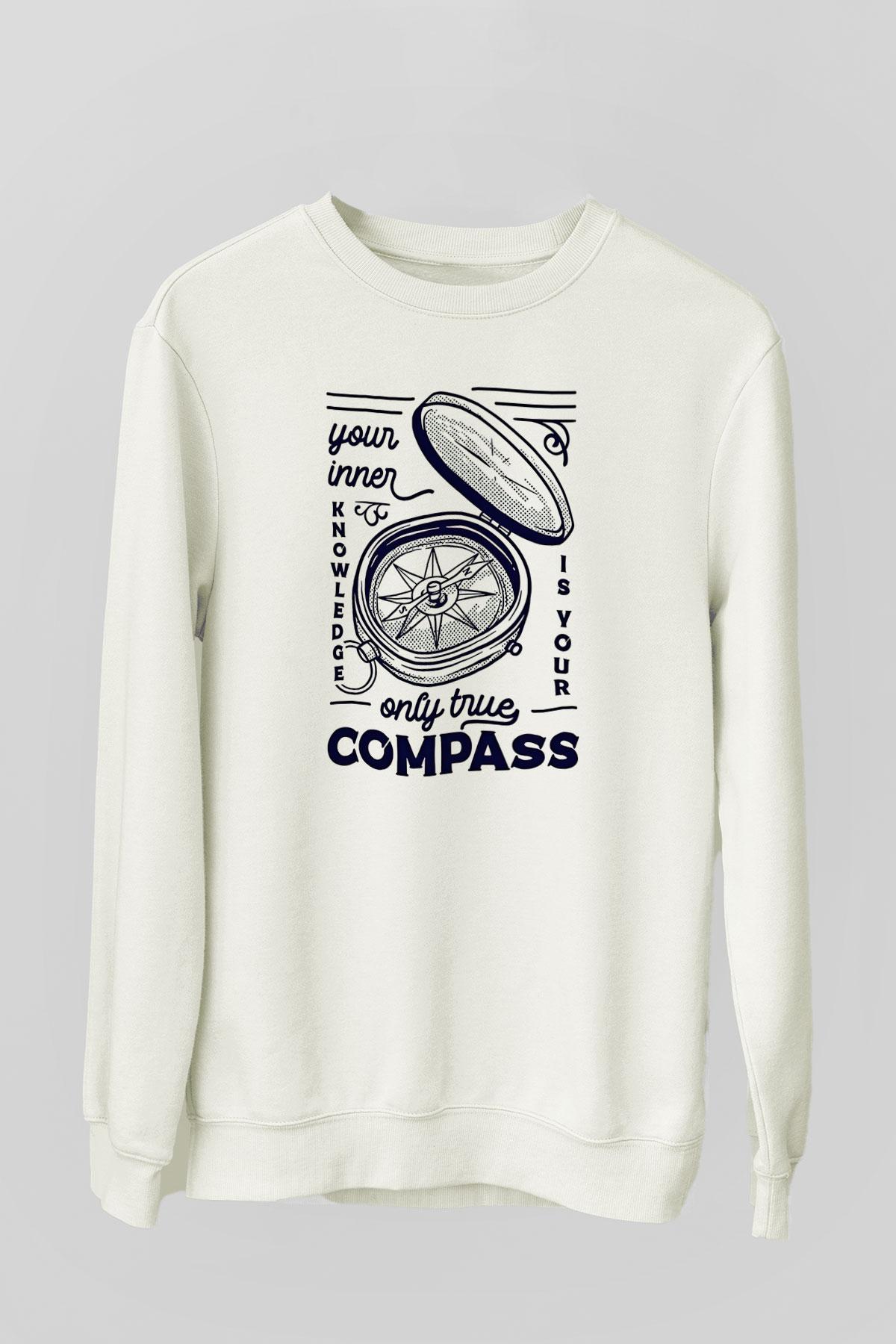 Orienteering Baskılı Unisex Ekru Sweatshirt