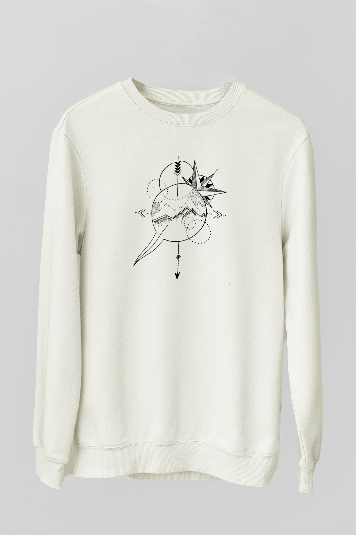 Orienteering Baskılı Unisex Ekru Sweatshirt