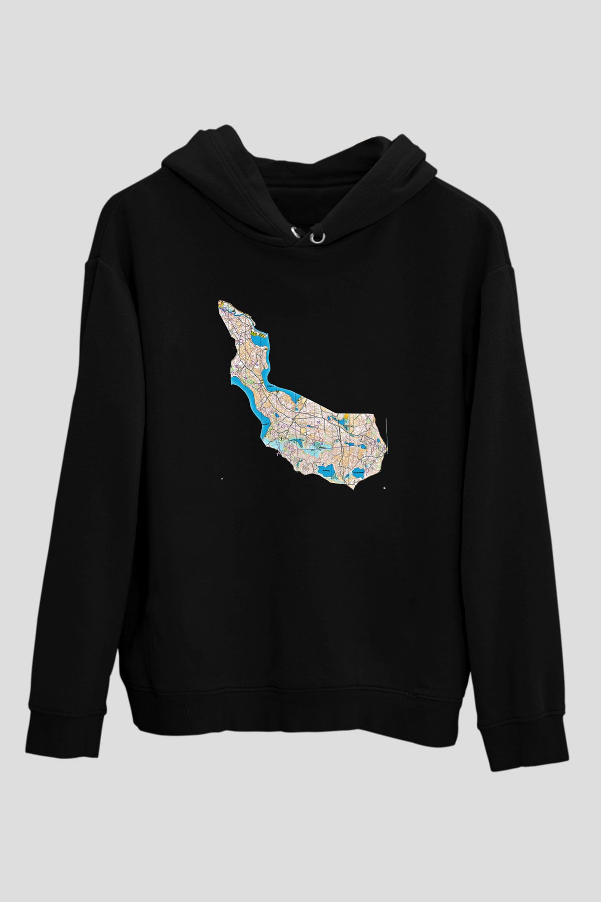 Orienteering Baskılı Unisex Siyah Kapüşonlu Sweatshirt